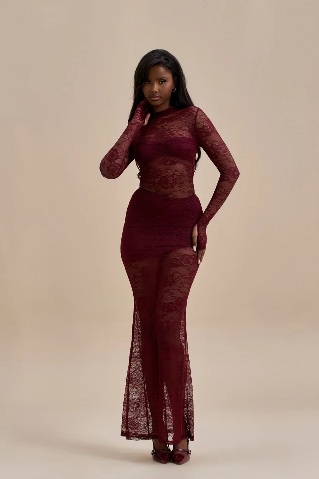 BRITNEY LACE MAXI SKIRT | WINE - Image 10
