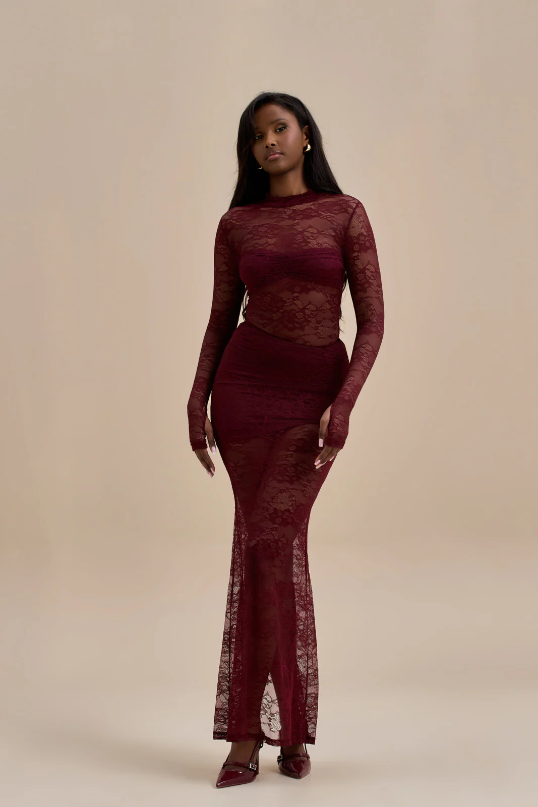 BRITNEY LACE MAXI SKIRT | WINE - Image 11