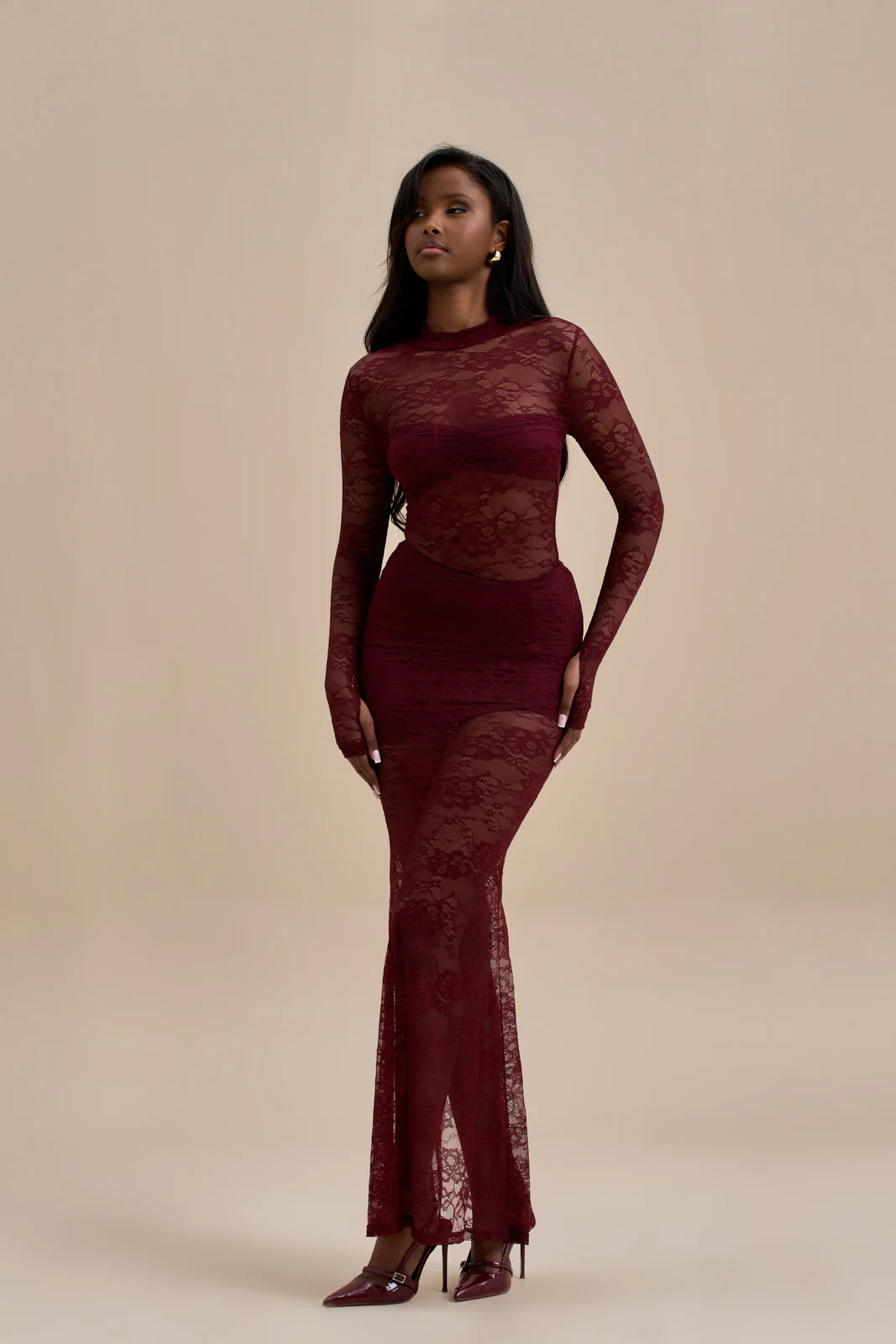 BRITNEY LACE MAXI SKIRT | WINE - Image 12