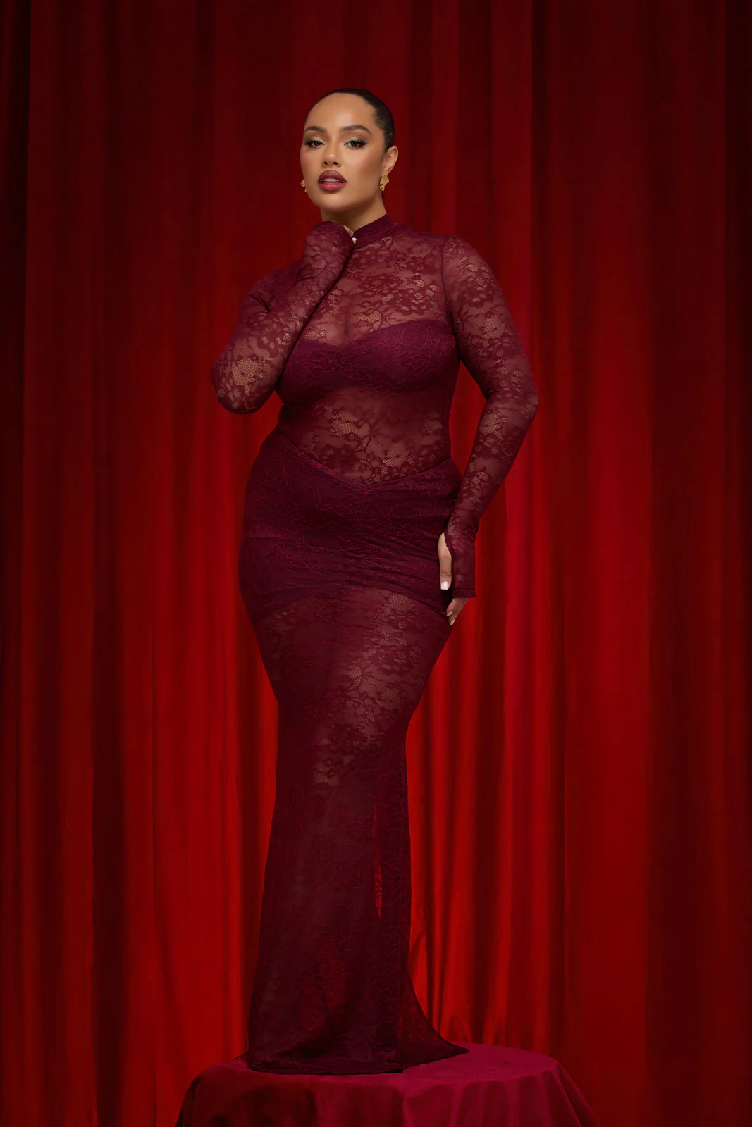 BRITNEY LACE MAXI SKIRT | WINE - Image 17