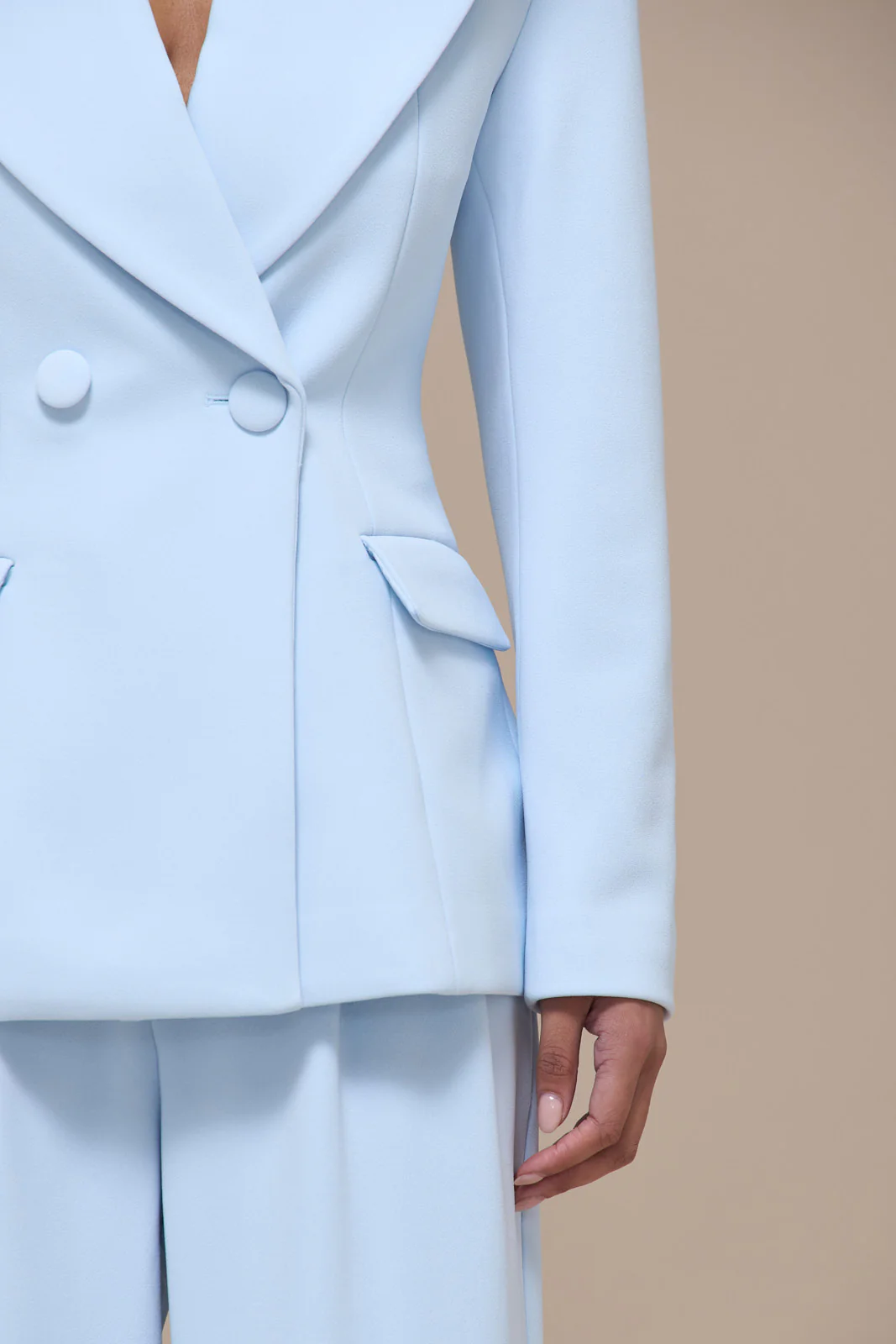 CHARLOTTE DOUBLE BREASTED PADDED SUITING JACKET | BABY BLUE - Image 5