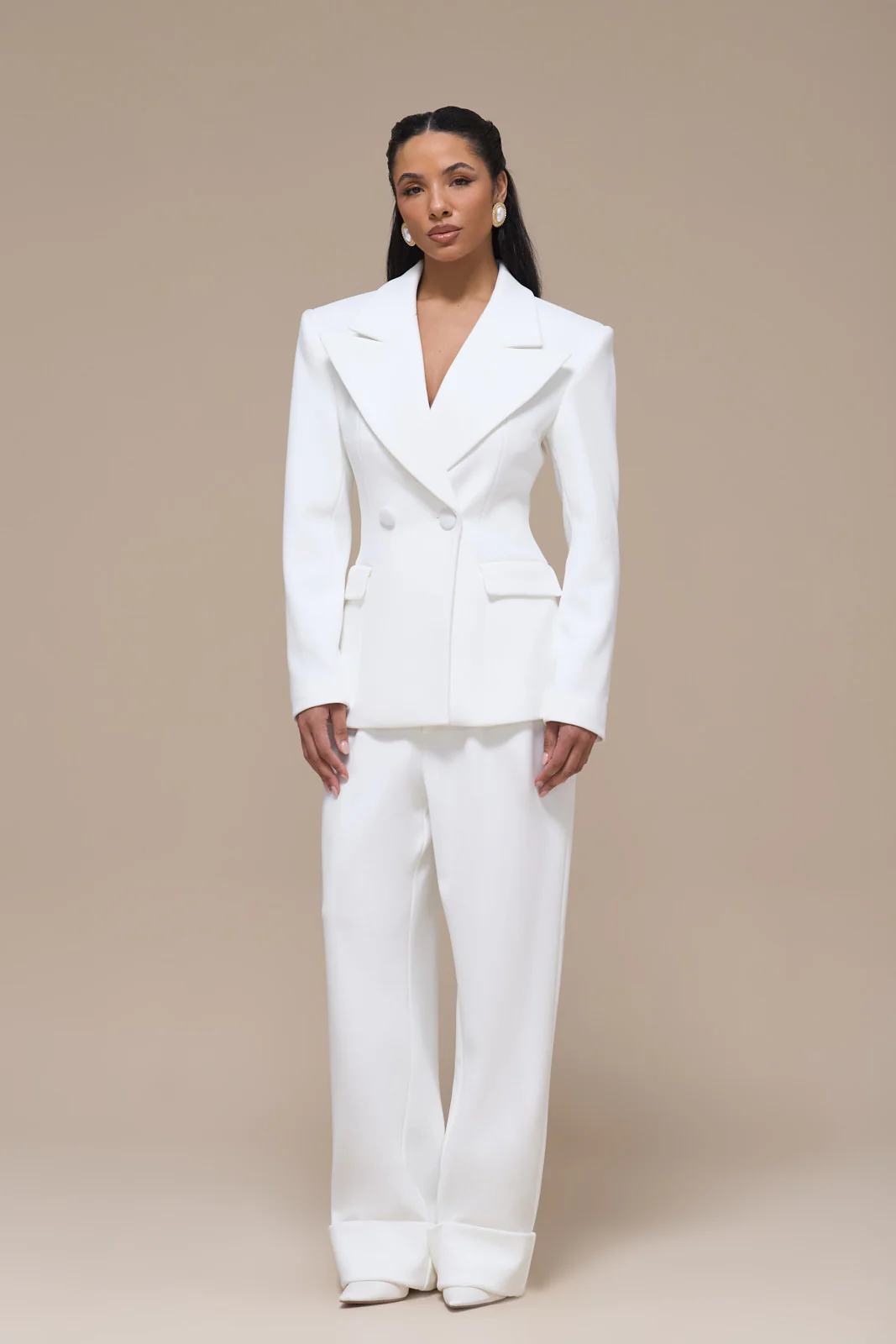 CHARLOTTE DOUBLE BREASTED PADDED SUITING JACKET | WHITE - Image 10