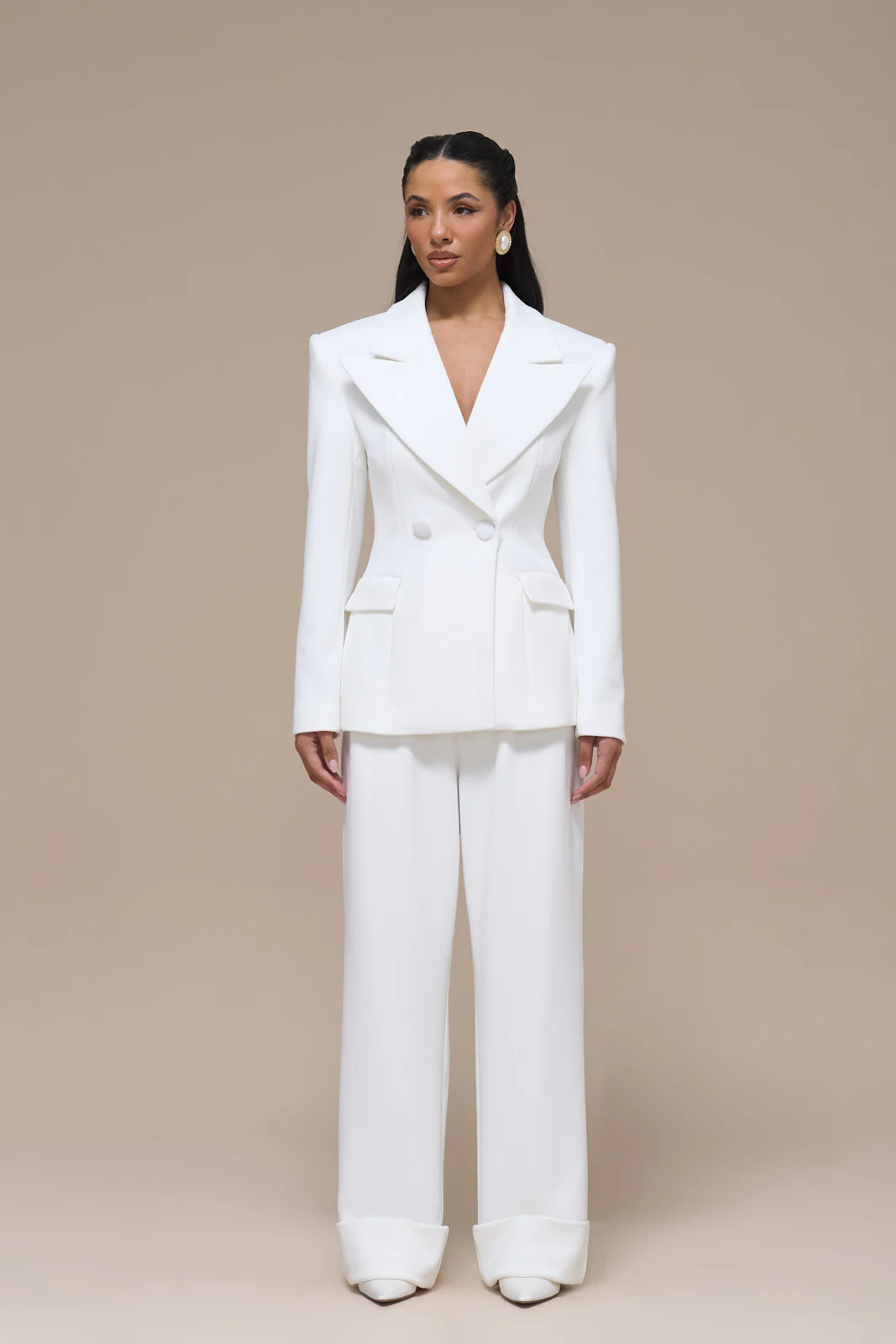 CHARLOTTE DOUBLE BREASTED PADDED SUITING JACKET | WHITE - Image 11
