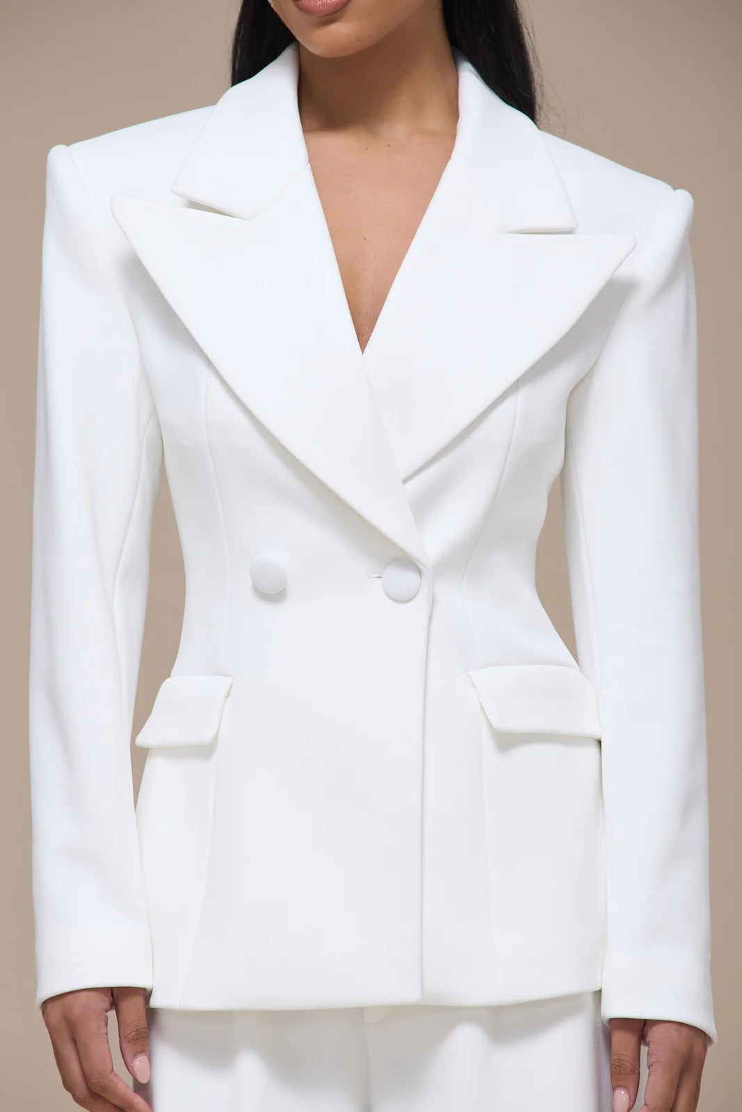 CHARLOTTE DOUBLE BREASTED PADDED SUITING JACKET | WHITE - Image 3