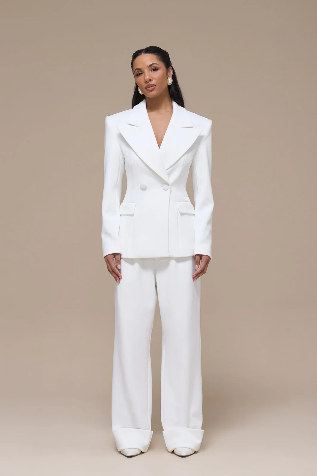 CHARLOTTE DOUBLE BREASTED PADDED SUITING JACKET | WHITE - Image 7