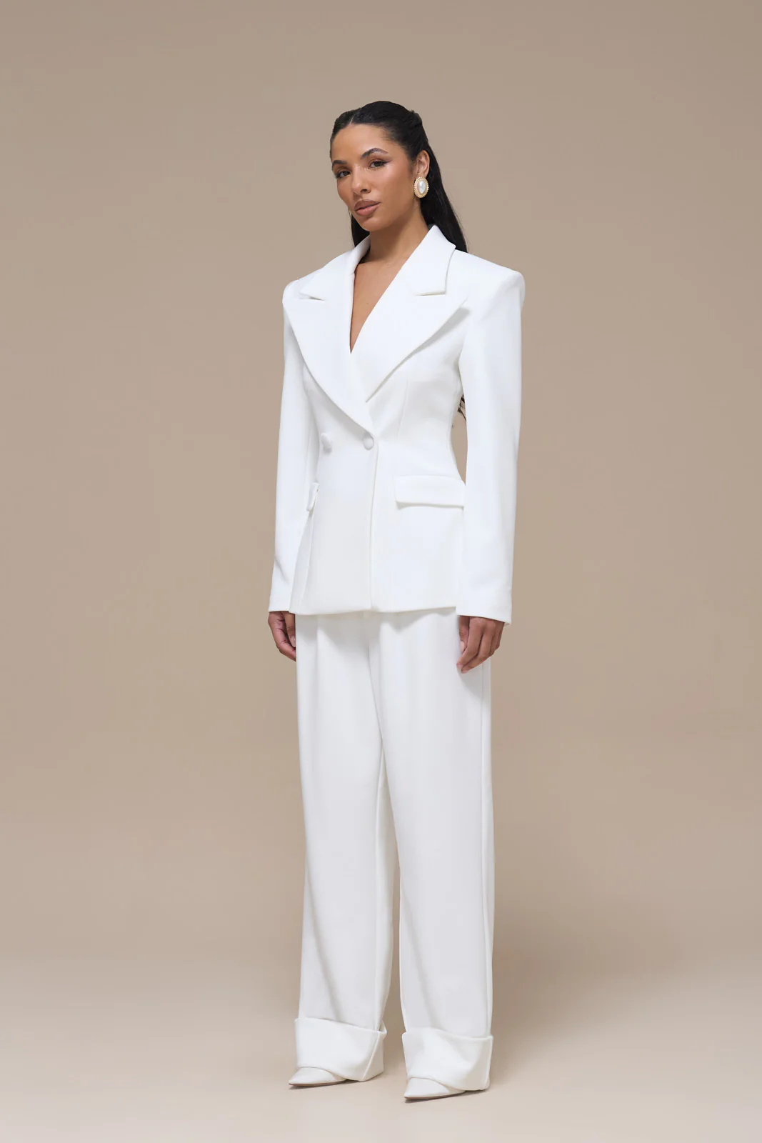 CHARLOTTE DOUBLE BREASTED PADDED SUITING JACKET | WHITE - Image 9