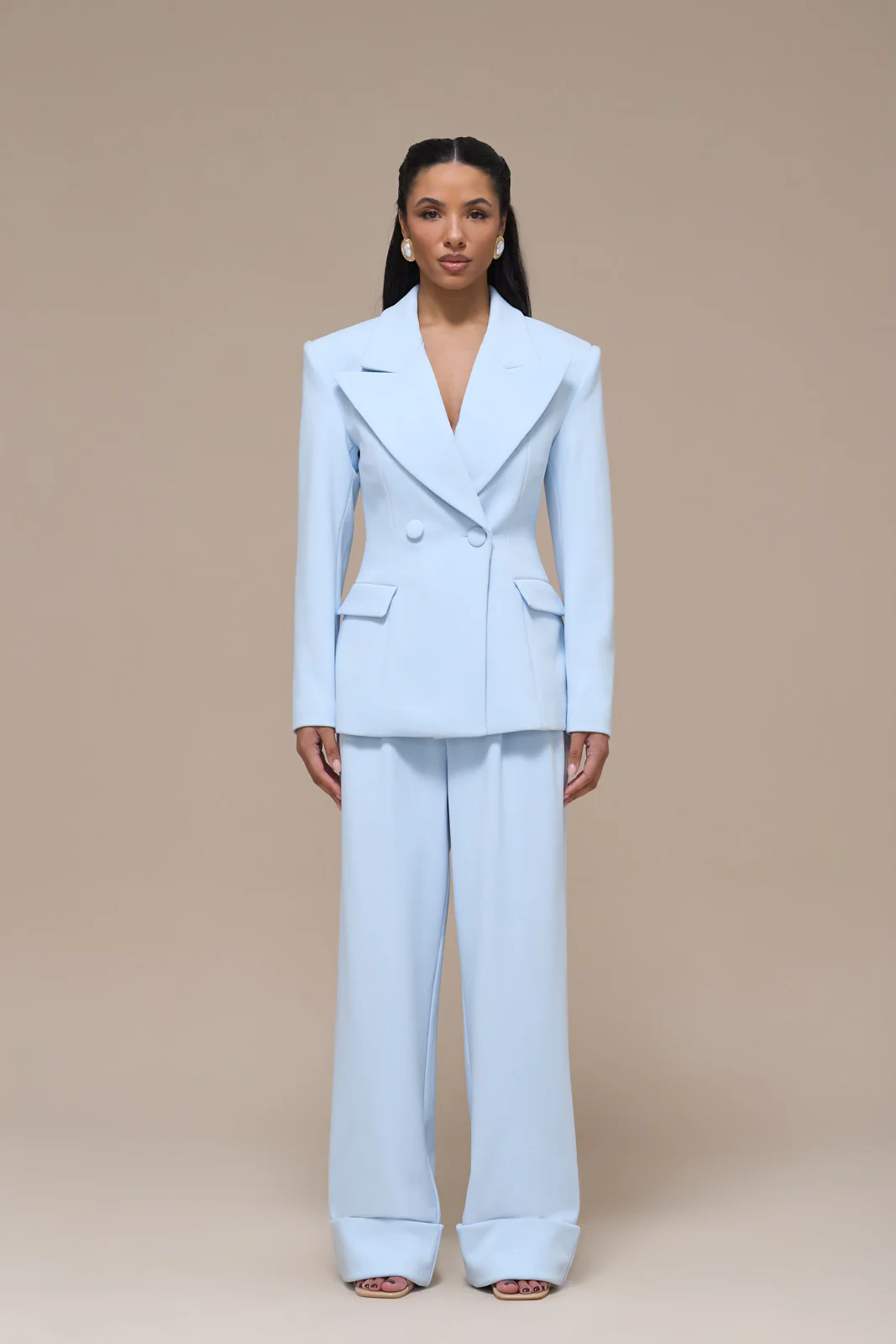 CHARLOTTE HIGH WAIST PLEATED SUITING TROUSERS WITH ADJUSTABLE WAIST | BABY BLUE