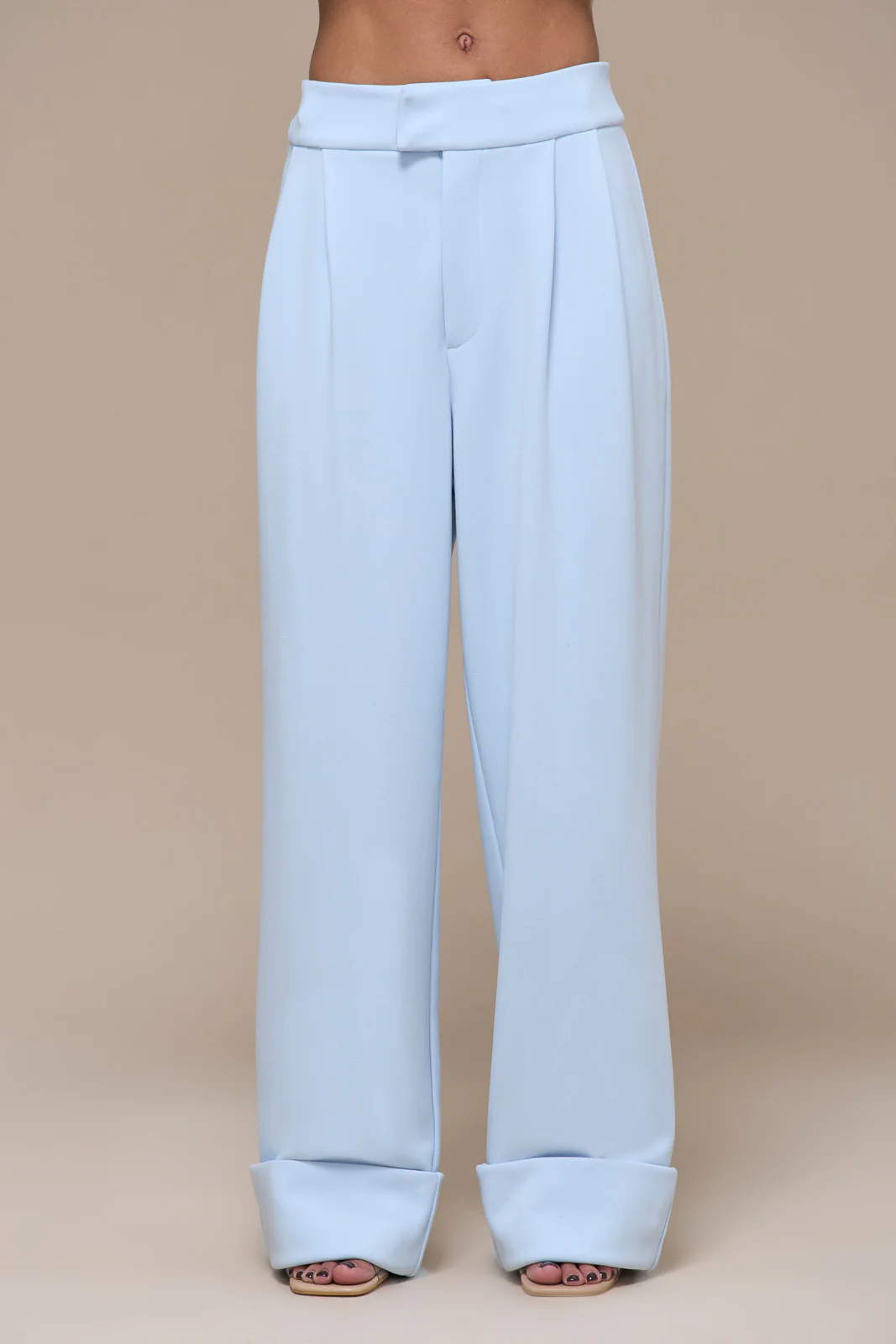CHARLOTTE HIGH WAIST PLEATED SUITING TROUSERS WITH ADJUSTABLE WAIST | BABY BLUE - Image 2