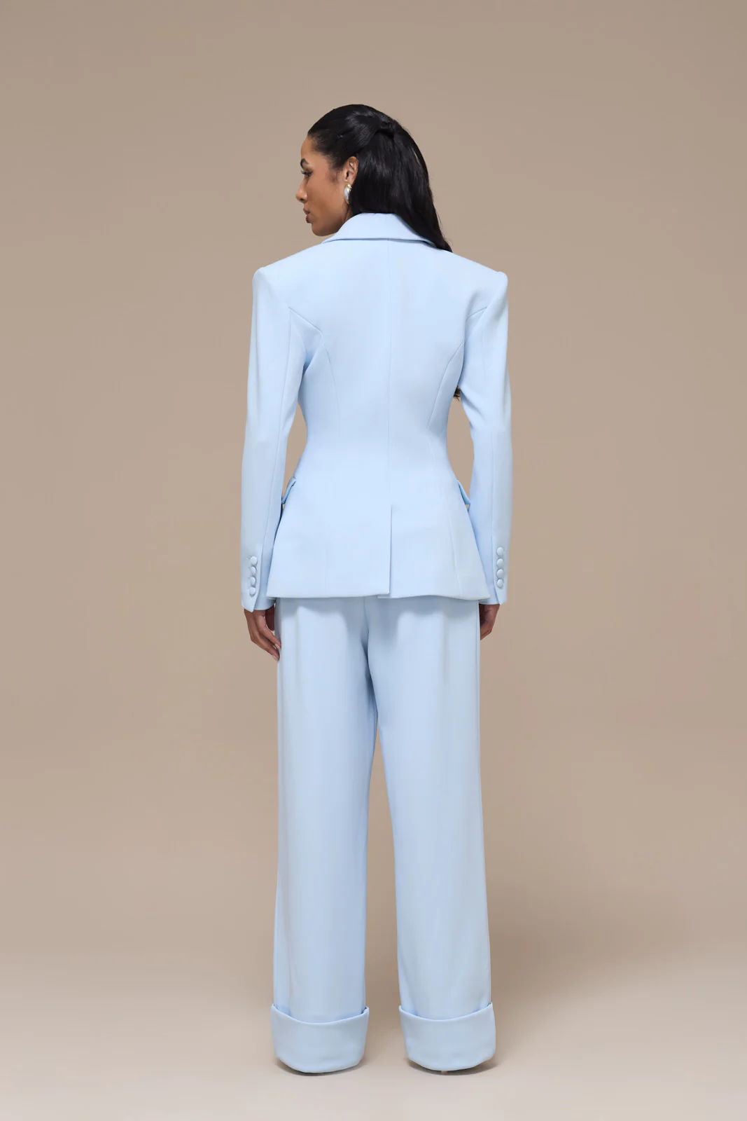 CHARLOTTE HIGH WAIST PLEATED SUITING TROUSERS WITH ADJUSTABLE WAIST | BABY BLUE - Image 3