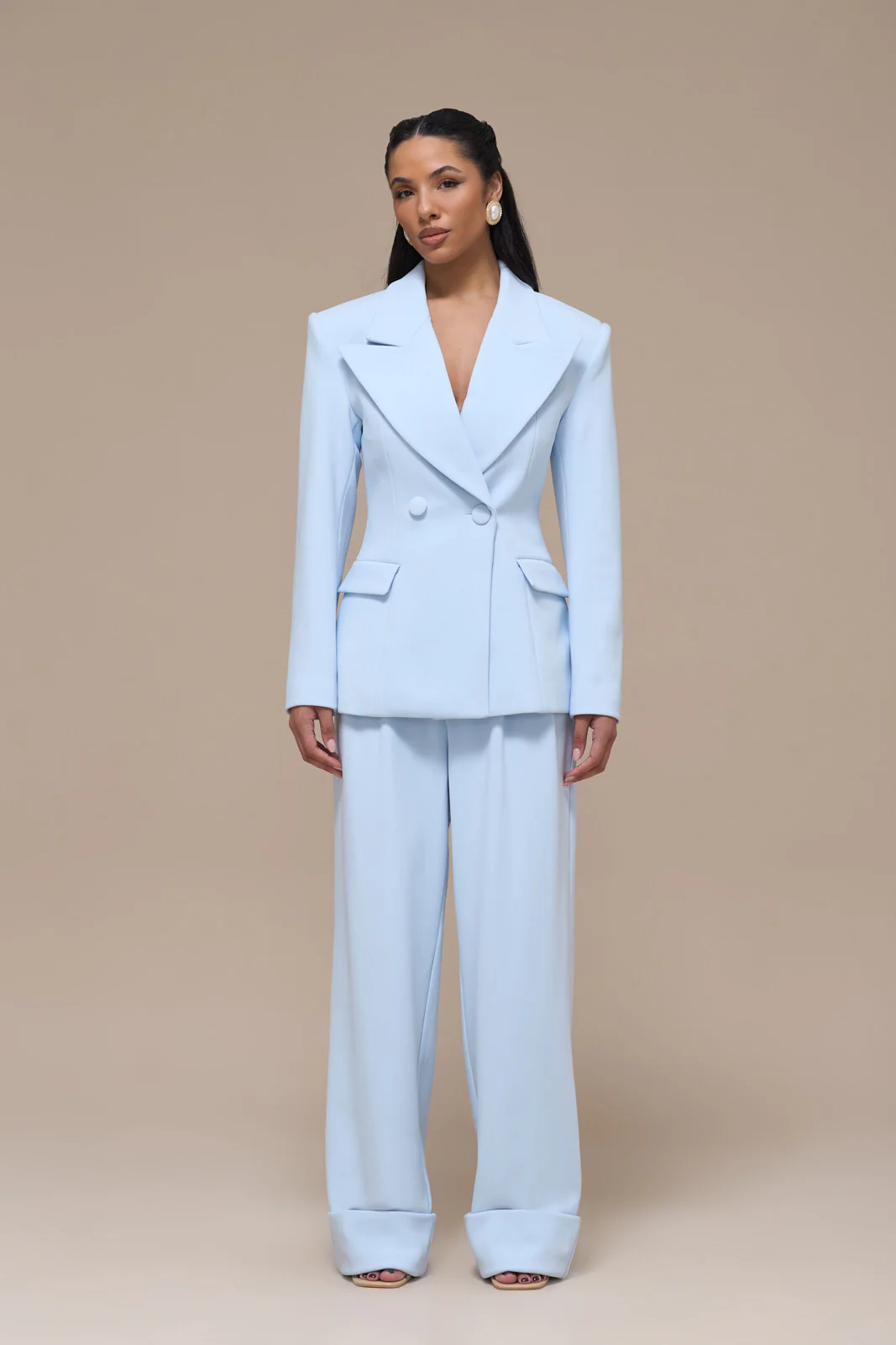 CHARLOTTE HIGH WAIST PLEATED SUITING TROUSERS WITH ADJUSTABLE WAIST | BABY BLUE - Image 4