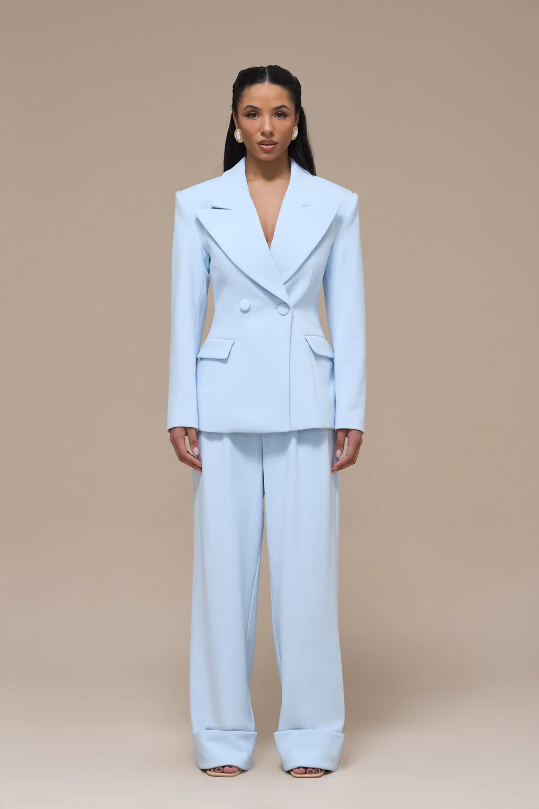 CHARLOTTE HIGH WAIST PLEATED SUITING TROUSERS WITH ADJUSTABLE WAIST | BABY BLUE - Image 6