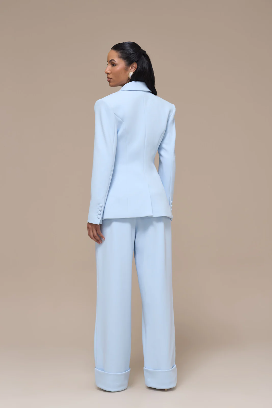 CHARLOTTE HIGH WAIST PLEATED SUITING TROUSERS WITH ADJUSTABLE WAIST | BABY BLUE - Image 7