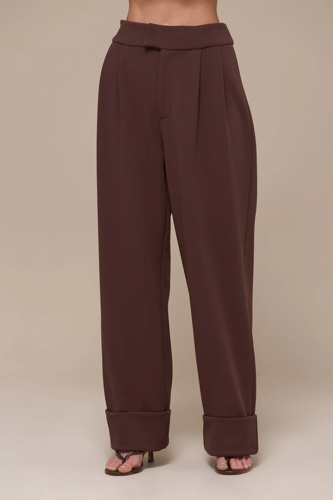 CHARLOTTE HIGH WAIST PLEATED SUITING TROUSERS WITH ADJUSTABLE WAIST | CHOCOLATE - Image 12