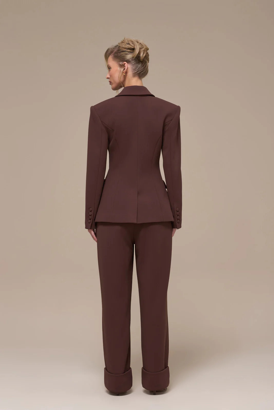 CHARLOTTE HIGH WAIST PLEATED SUITING TROUSERS WITH ADJUSTABLE WAIST | CHOCOLATE - Image 3