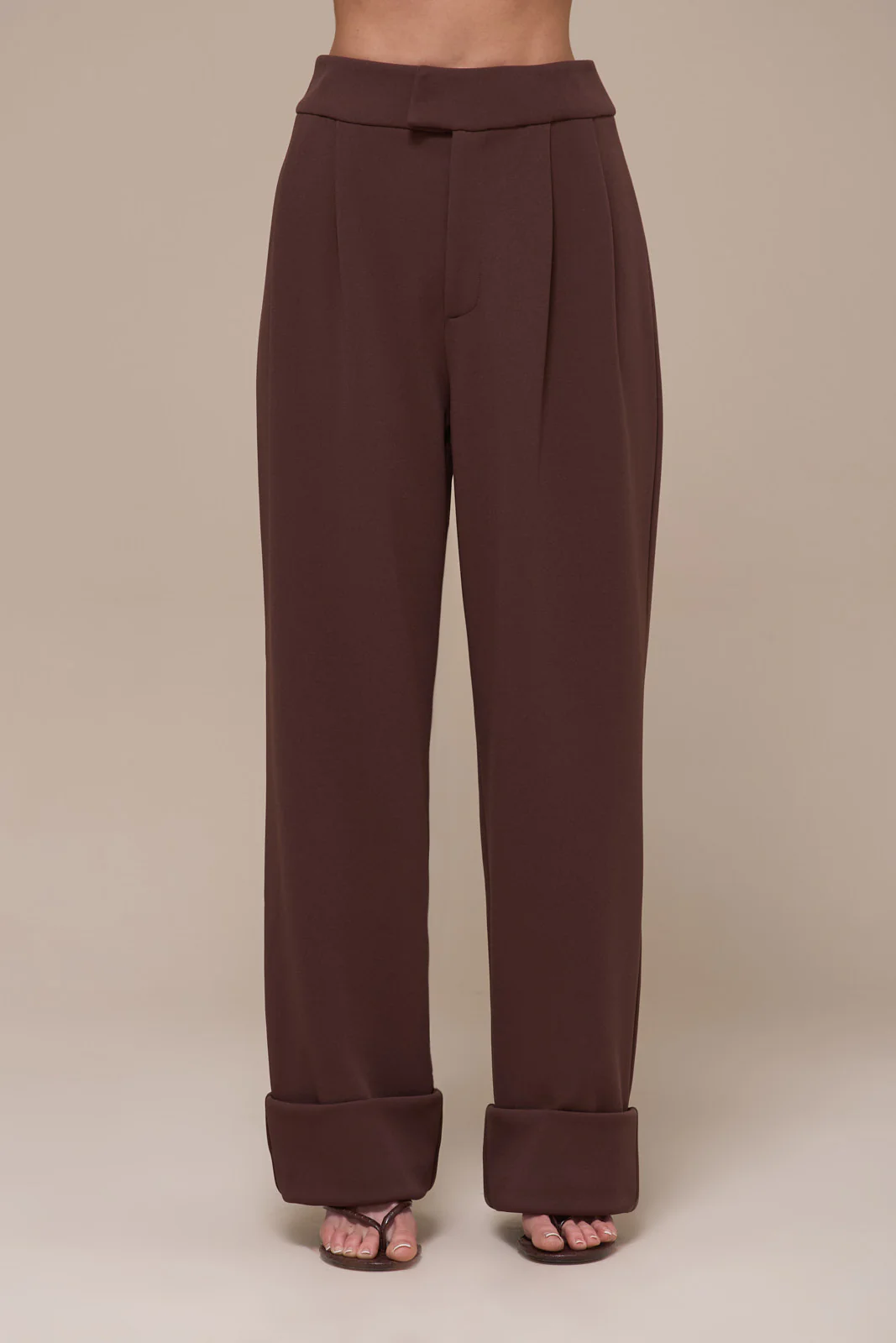 CHARLOTTE HIGH WAIST PLEATED SUITING TROUSERS WITH ADJUSTABLE WAIST | CHOCOLATE - Image 4