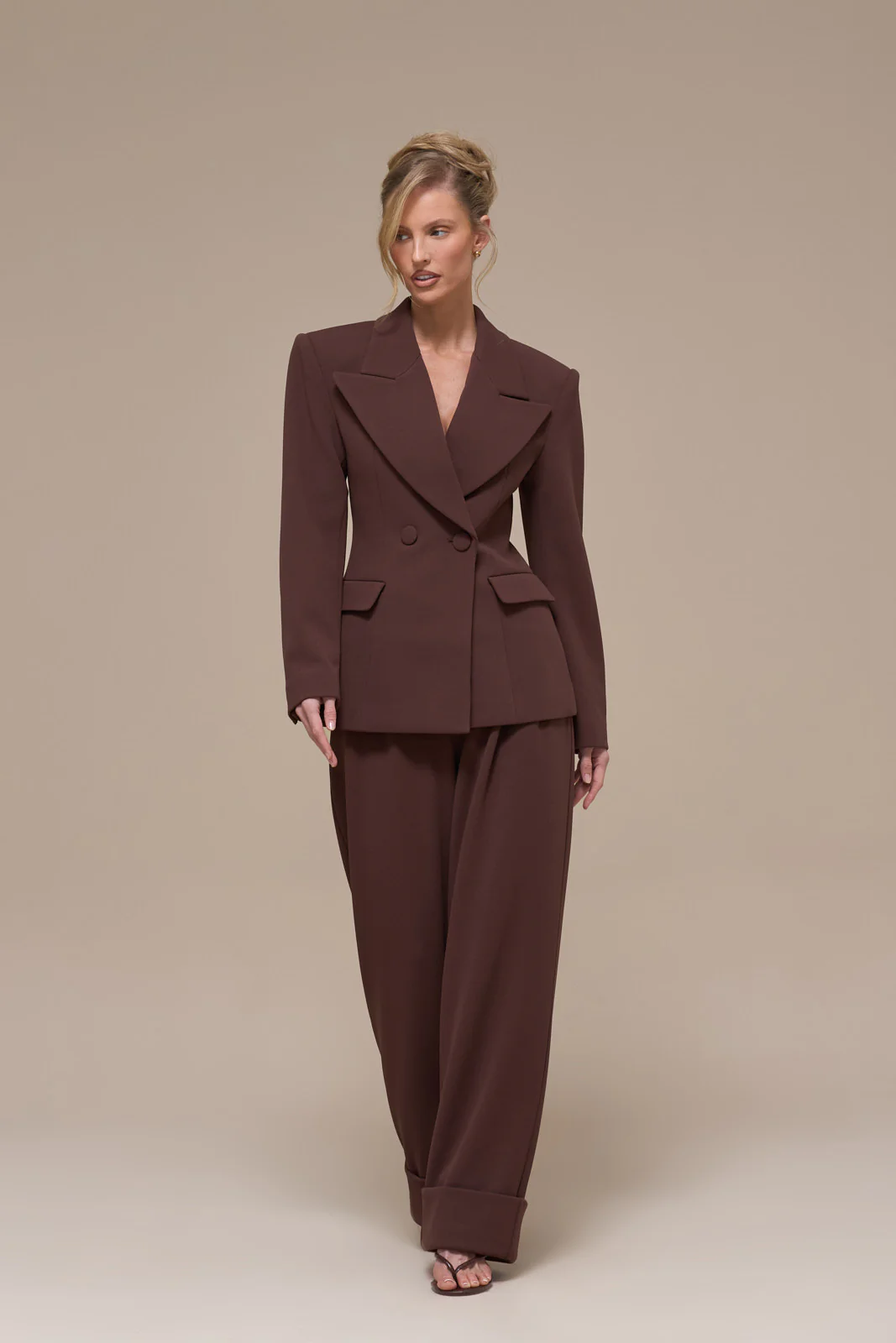 CHARLOTTE HIGH WAIST PLEATED SUITING TROUSERS WITH ADJUSTABLE WAIST | CHOCOLATE - Image 6