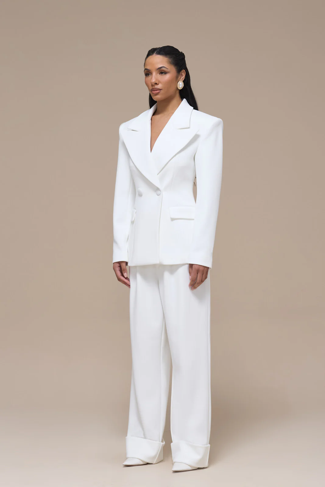 CHARLOTTE HIGH WAIST PLEATED SUITING TROUSERS WITH ADJUSTABLE WAIST | WHITE - Image 5