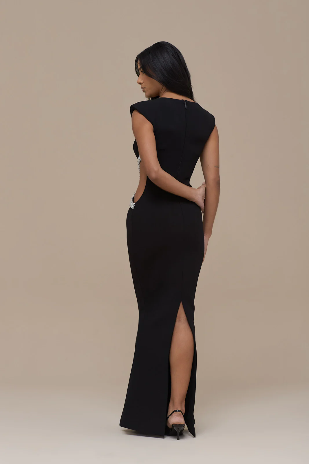 CINDY CRYSTAL CUT OUT MAXI DRESS | BLACK - Image 4
