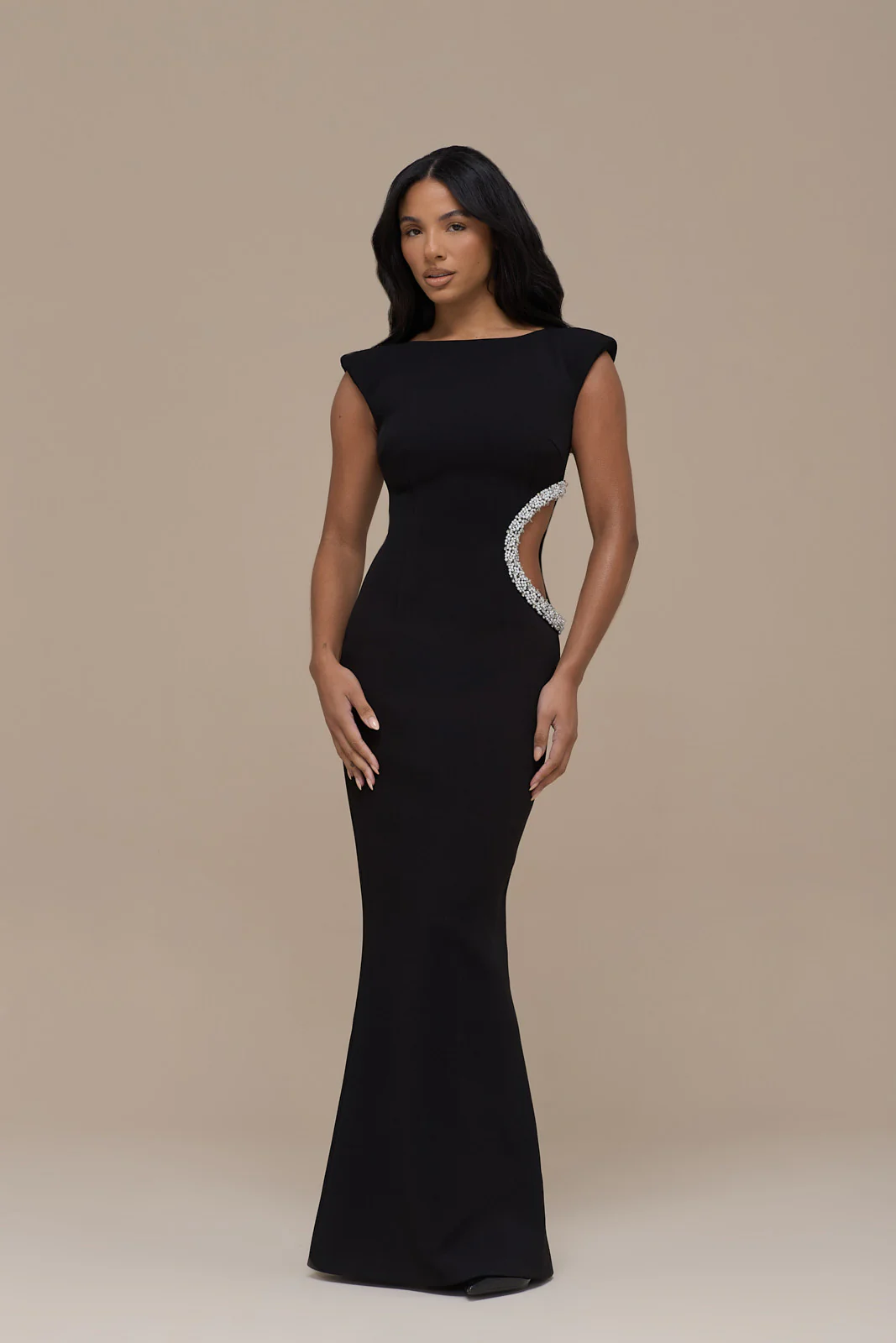 CINDY CRYSTAL CUT OUT MAXI DRESS | BLACK - Image 5