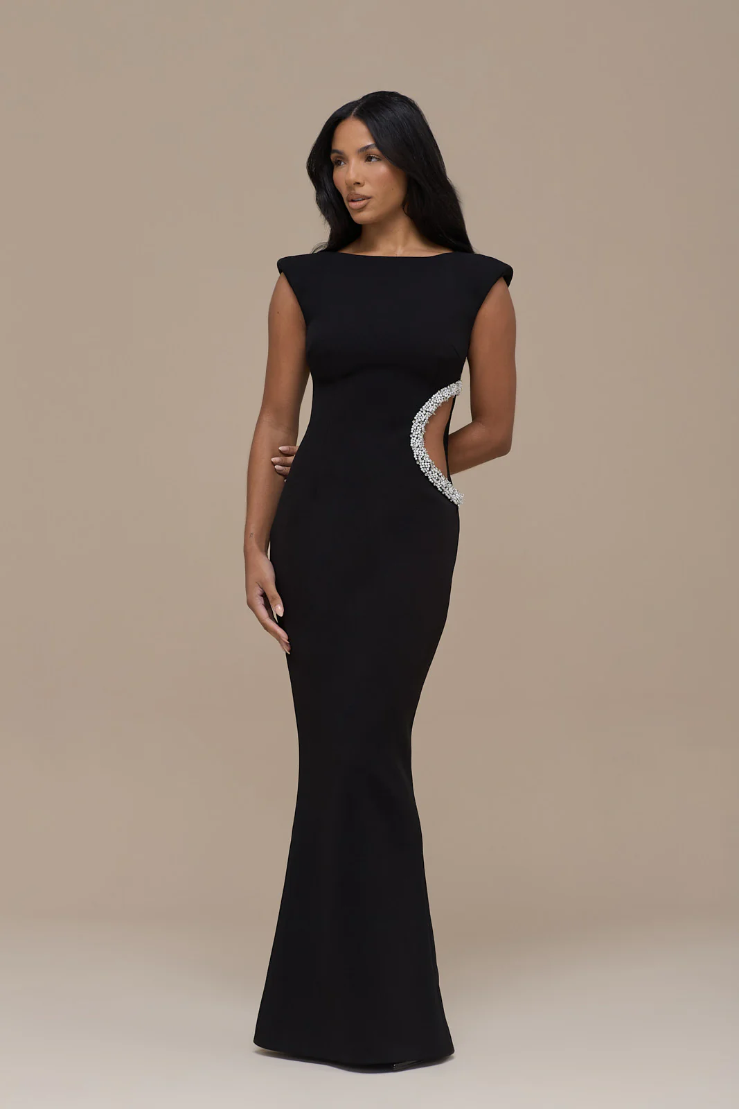 CINDY CRYSTAL CUT OUT MAXI DRESS | BLACK - Image 6