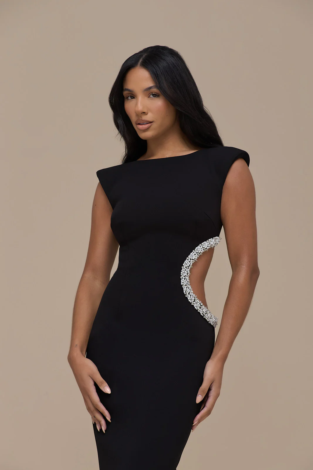 CINDY CRYSTAL CUT OUT MAXI DRESS | BLACK - Image 7