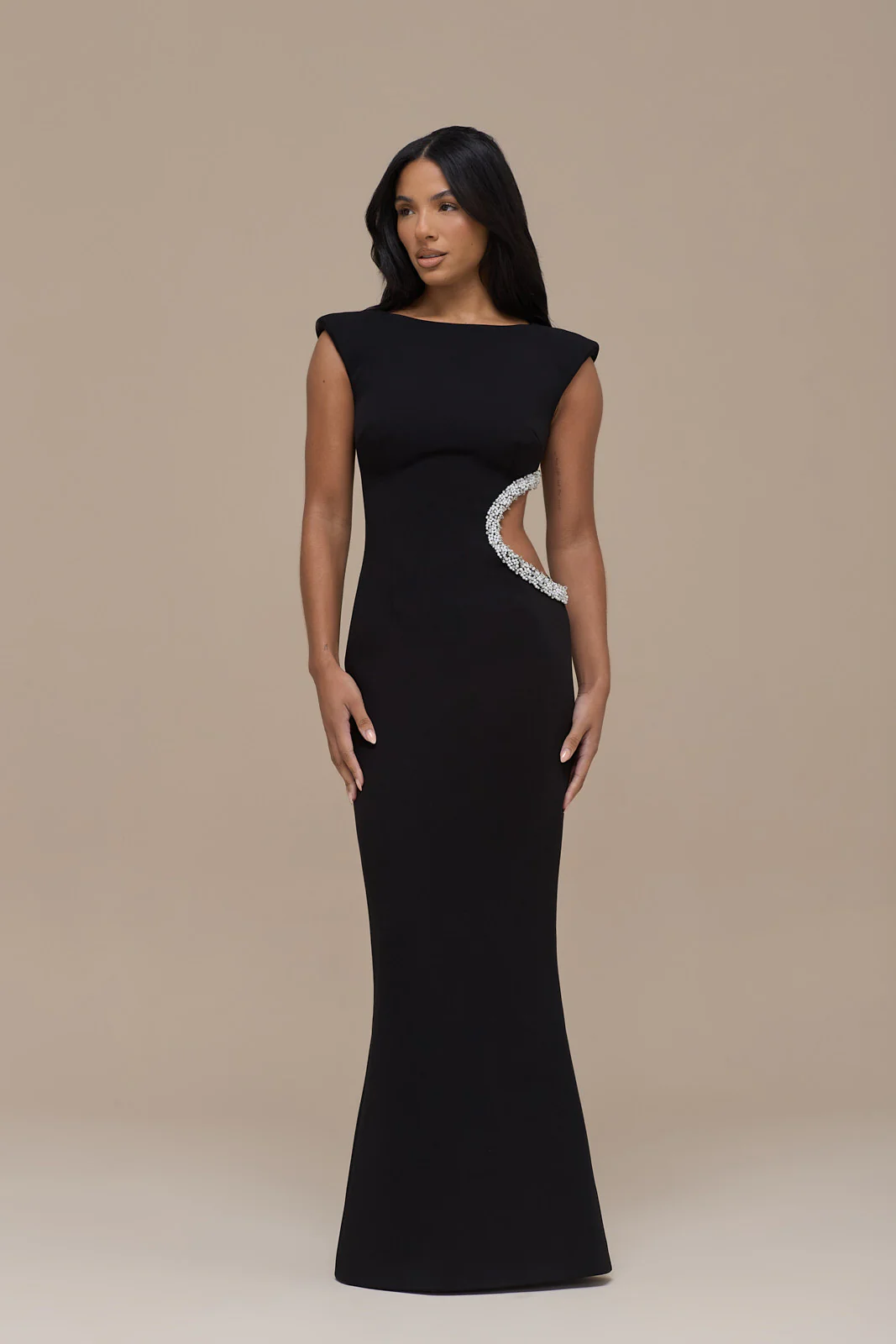 CINDY CRYSTAL CUT OUT MAXI DRESS | BLACK - Image 8