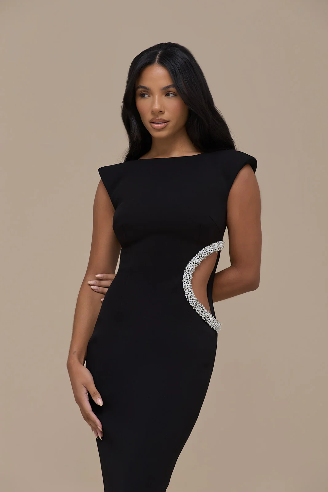 CINDY CRYSTAL CUT OUT MAXI DRESS | BLACK - Image 9