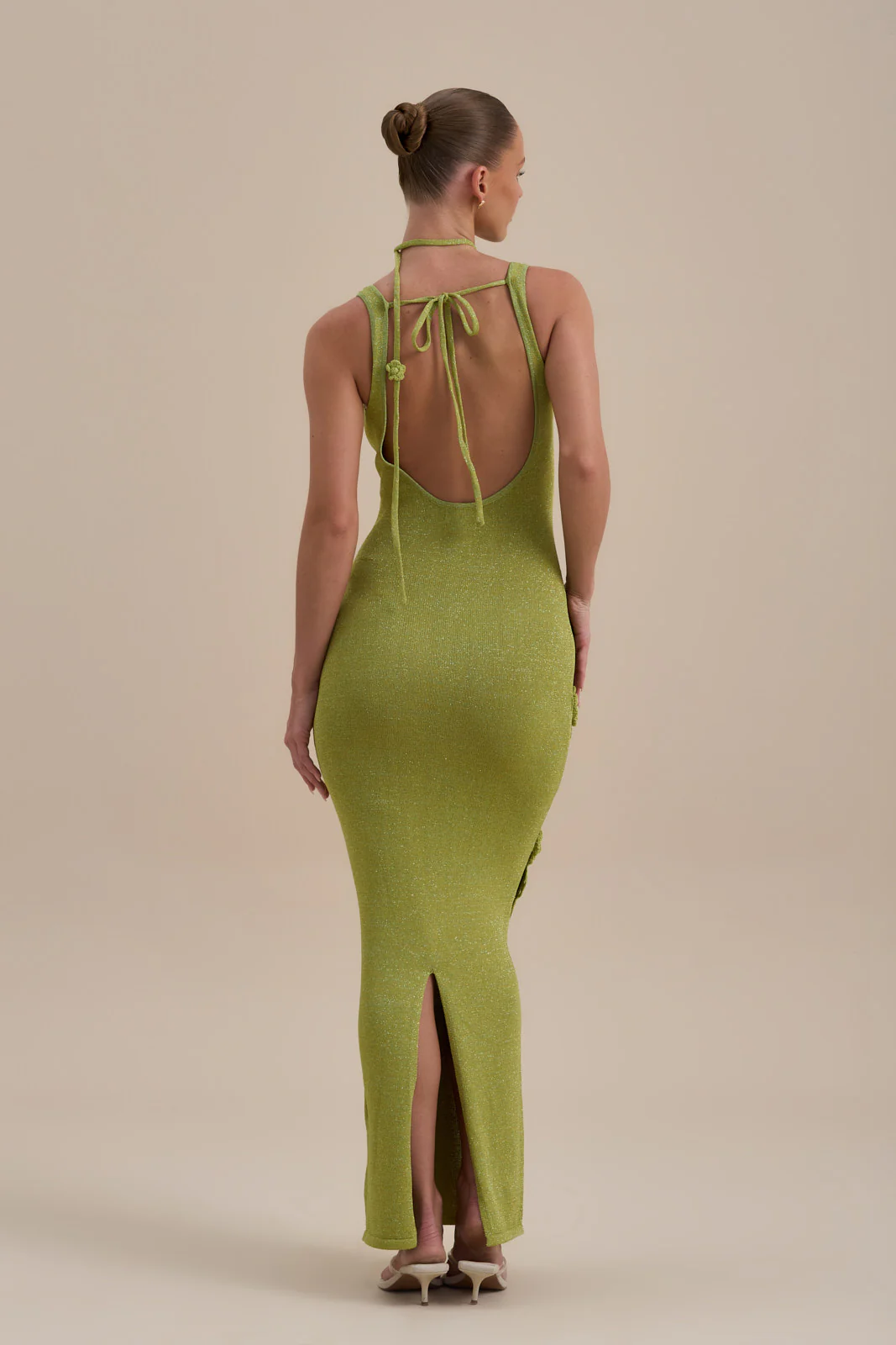 EDEN KNITTED MAXI DRESS WITH FLORAL APPLIQUÉ | LIME SPARKLE - Image 15