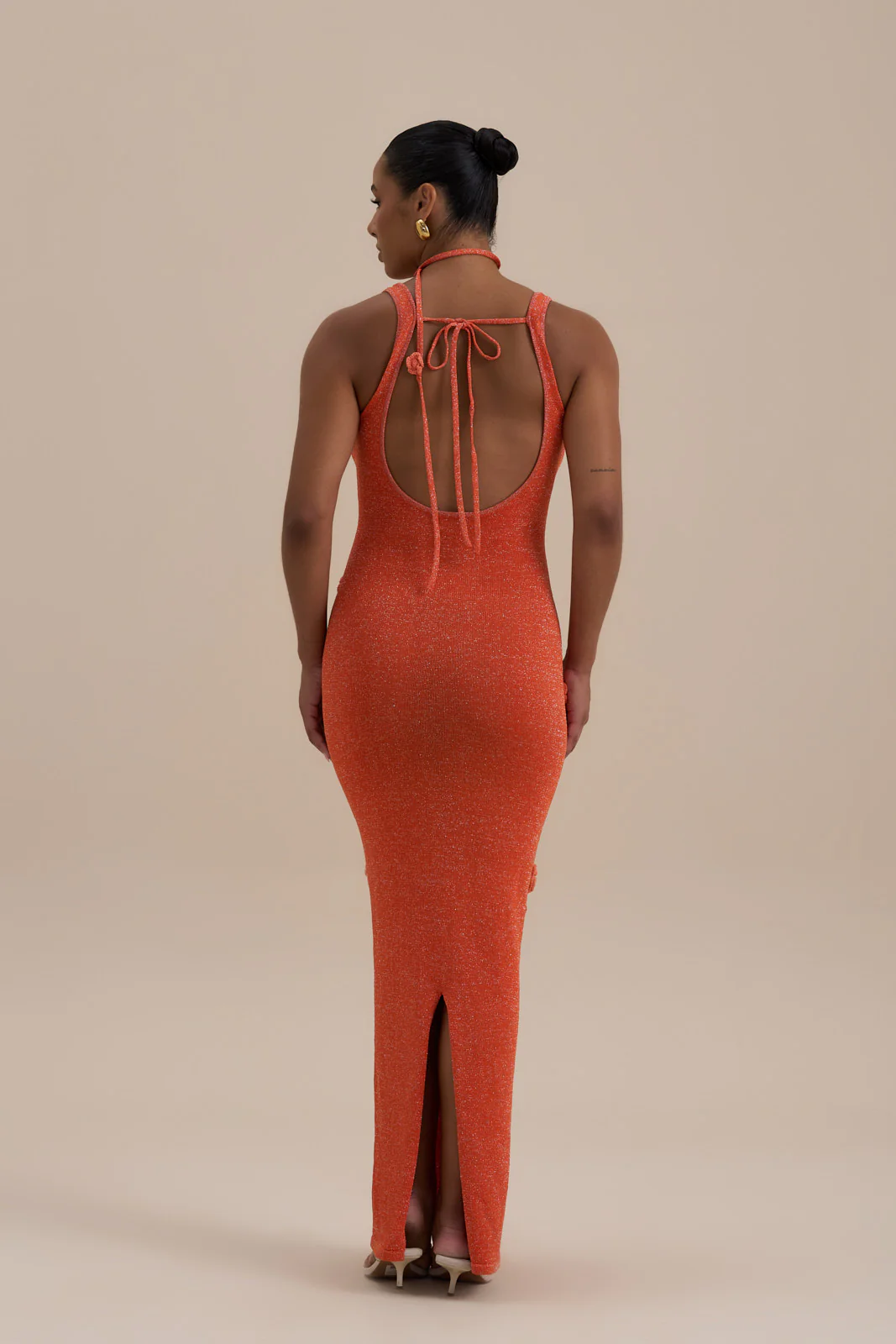 EDEN KNITTED MAXI DRESS WITH FLORAL APPLIQUÉ | ORANGE - Image 13
