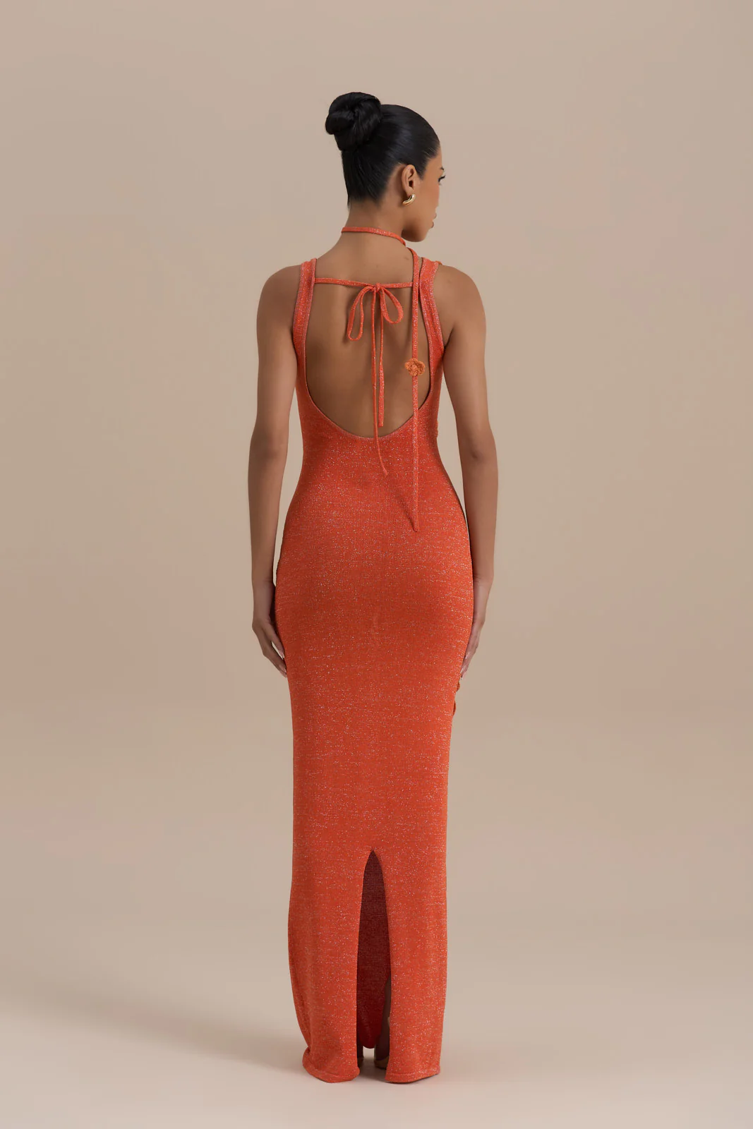 EDEN KNITTED MAXI DRESS WITH FLORAL APPLIQUÉ | ORANGE - Image 6