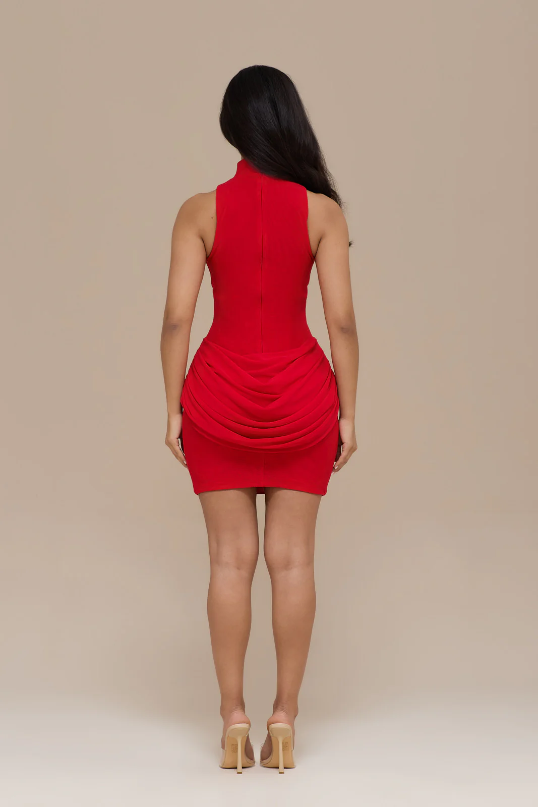 EMILY MINI DRESS WITH DRAPED RUCHED DETAIL | RED - Image 7