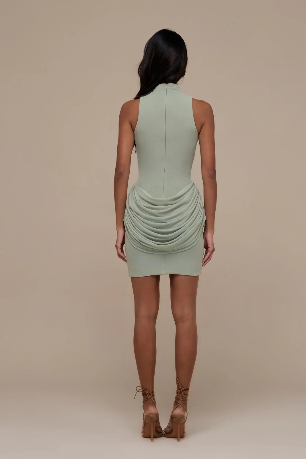 EMILY MINI DRESS WITH DRAPED RUCHED DETAIL | SAGE - Image 4