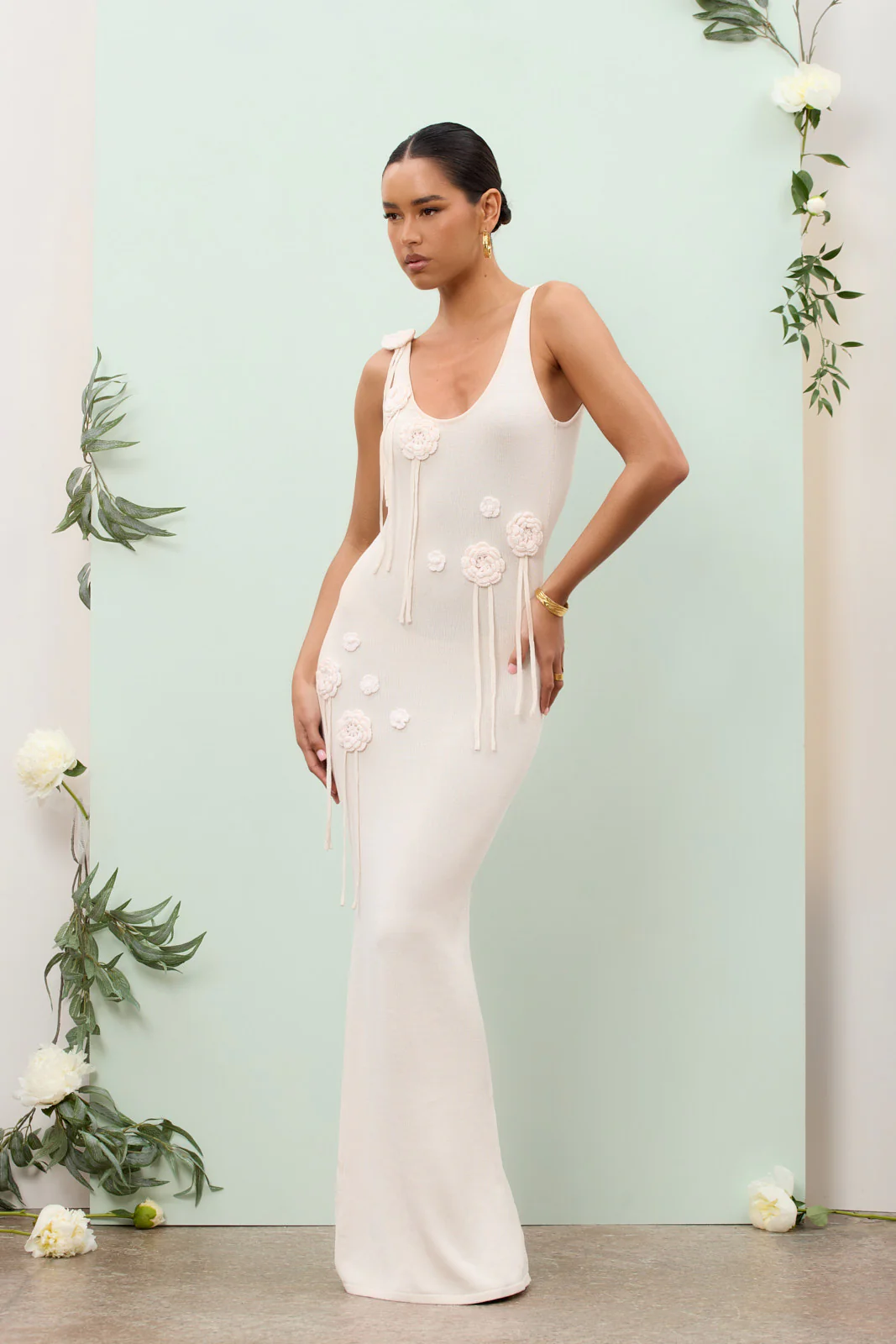 LILLY KNITTED MAXI DRESS WITH CROCHET FLOWER DETAIL | VANILLA - SALE - Image 20
