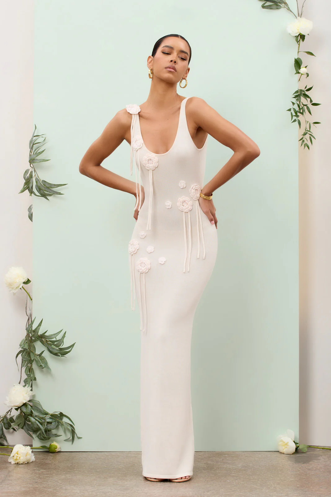 LILLY KNITTED MAXI DRESS WITH CROCHET FLOWER DETAIL | VANILLA - SALE - Image 21