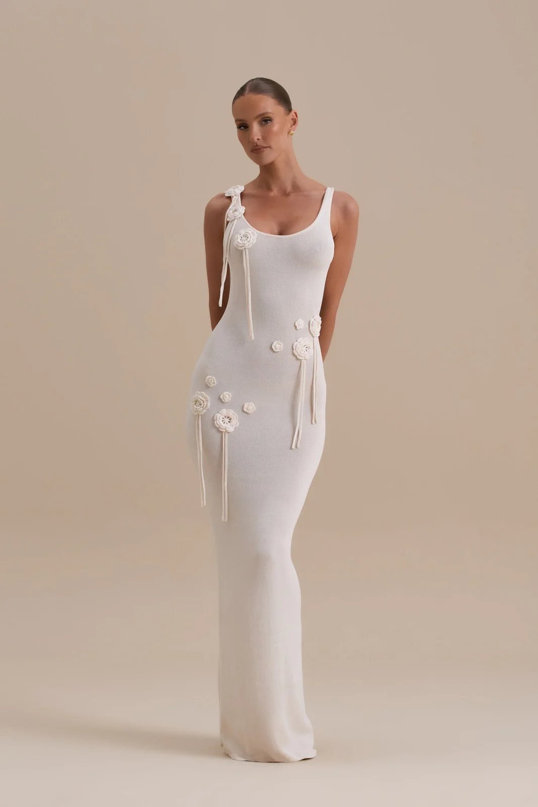 LILLY KNITTED MAXI DRESS WITH CROCHET FLOWER DETAIL | VANILLA - SALE - Image 5