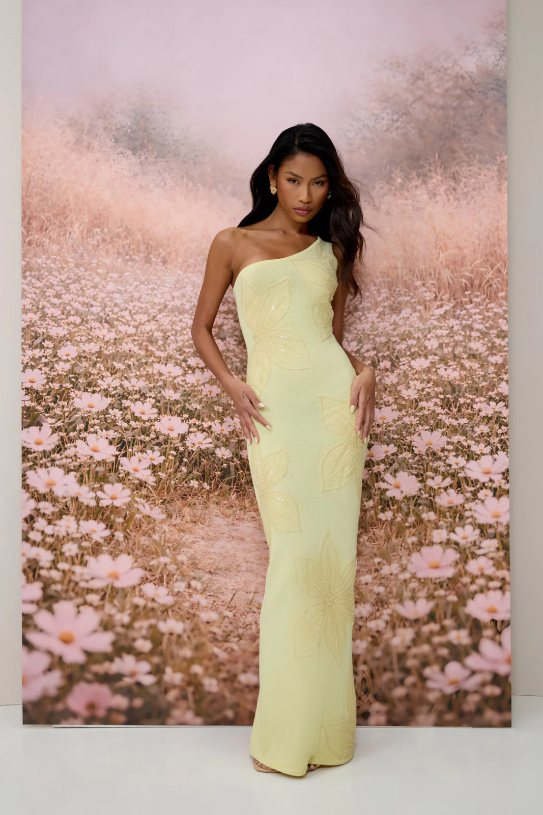 FLOSSIE KNITTED MAXI DRESS WITH BEADED FLORAL DETAIL | LEMON - Image 13