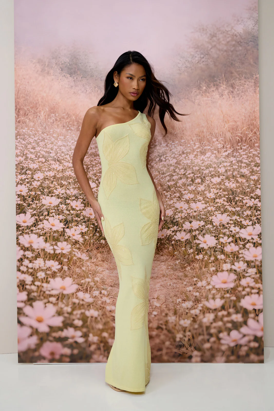 FLOSSIE KNITTED MAXI DRESS WITH BEADED FLORAL DETAIL | LEMON - Image 14