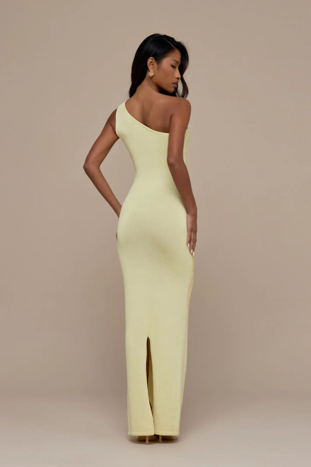 FLOSSIE KNITTED MAXI DRESS WITH BEADED FLORAL DETAIL | LEMON - Image 4
