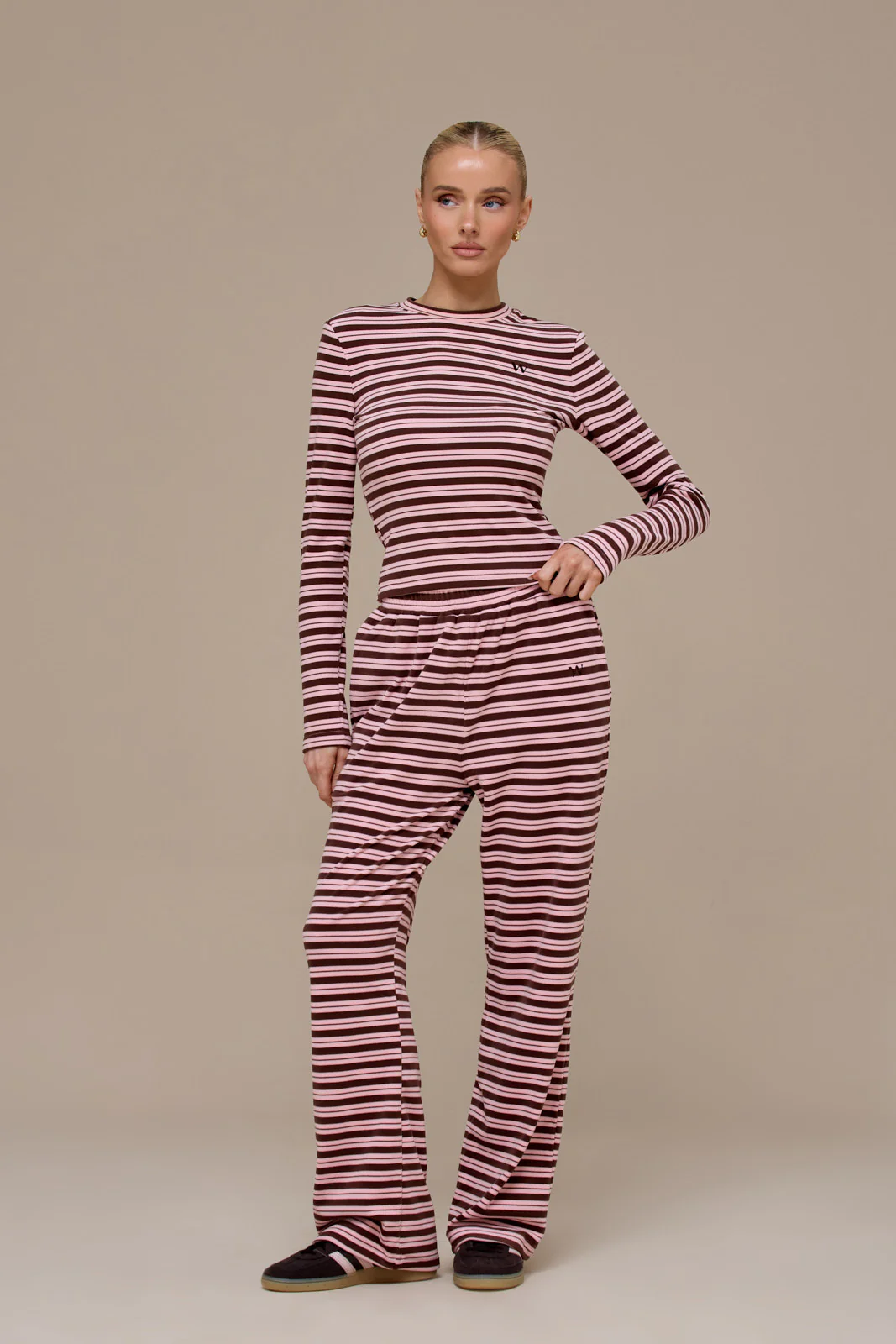 FRANKIE LONG SLEEVE ROUND NECK TOP | BROWN & PINK - Image 5