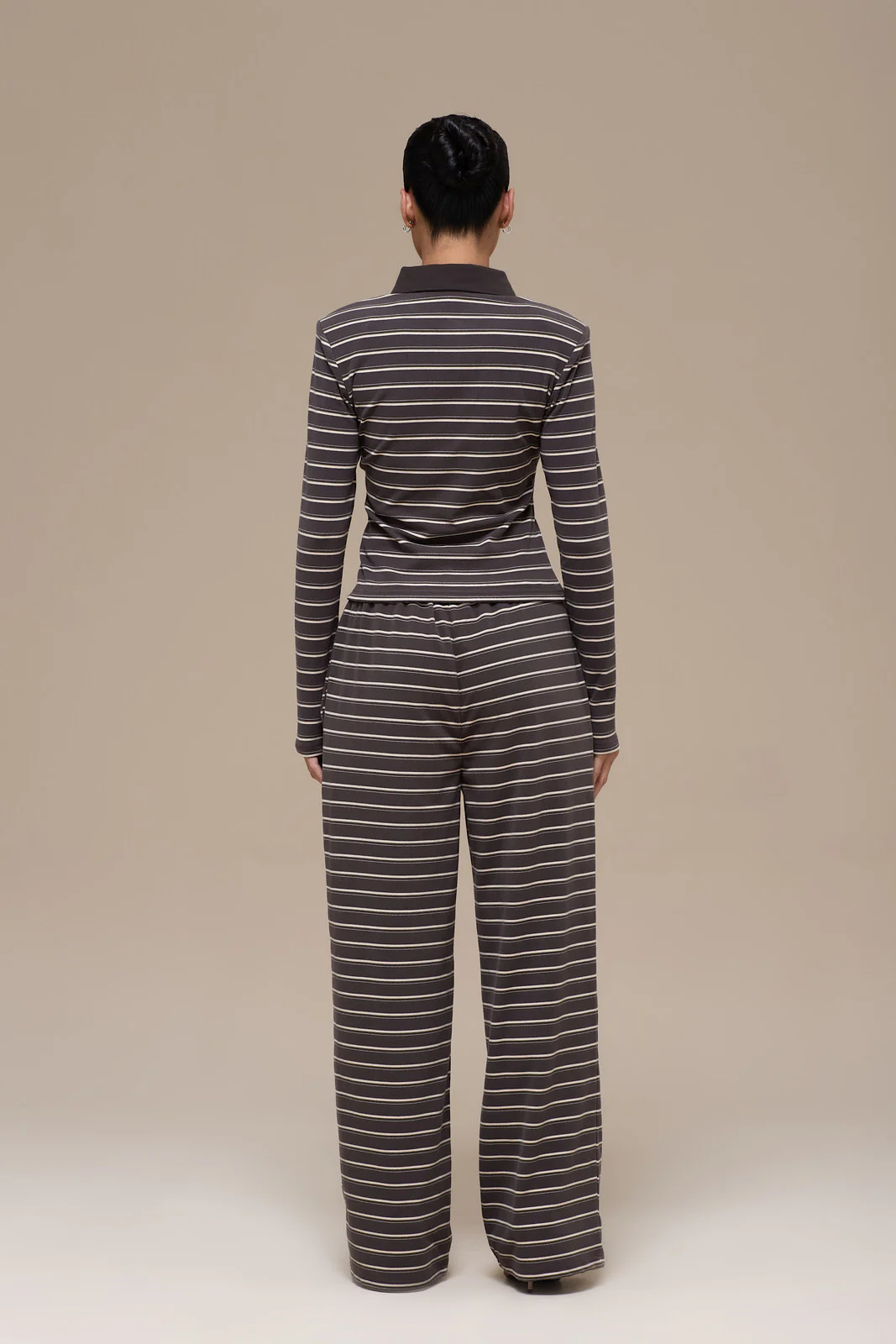 FRANKIE LONG SLEEVE POLO TOP | GREY STRIPE - SALE - Image 3