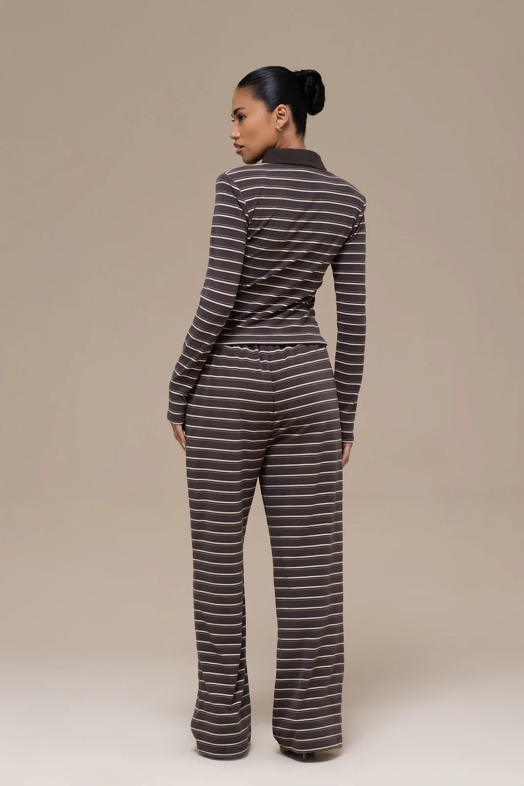 FRANKIE LONG SLEEVE POLO TOP | GREY STRIPE - SALE - Image 4