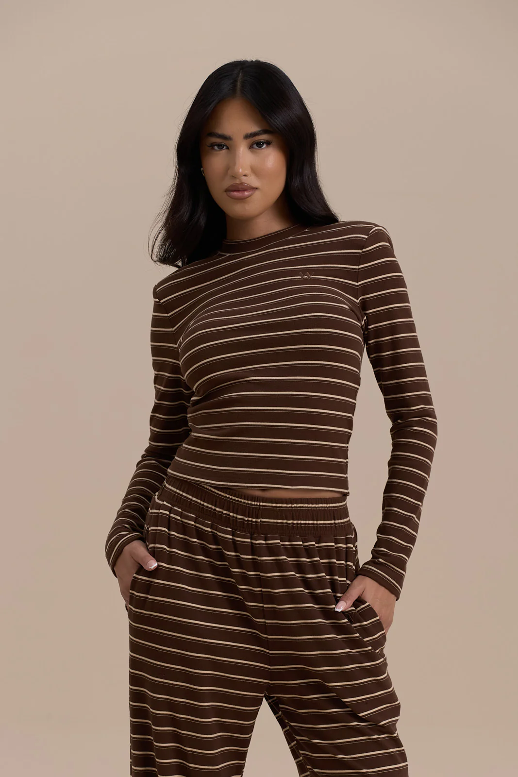 FRANKIE LONG SLEEVE ROUND NECK TOP | CHOCOLATE STRIPE