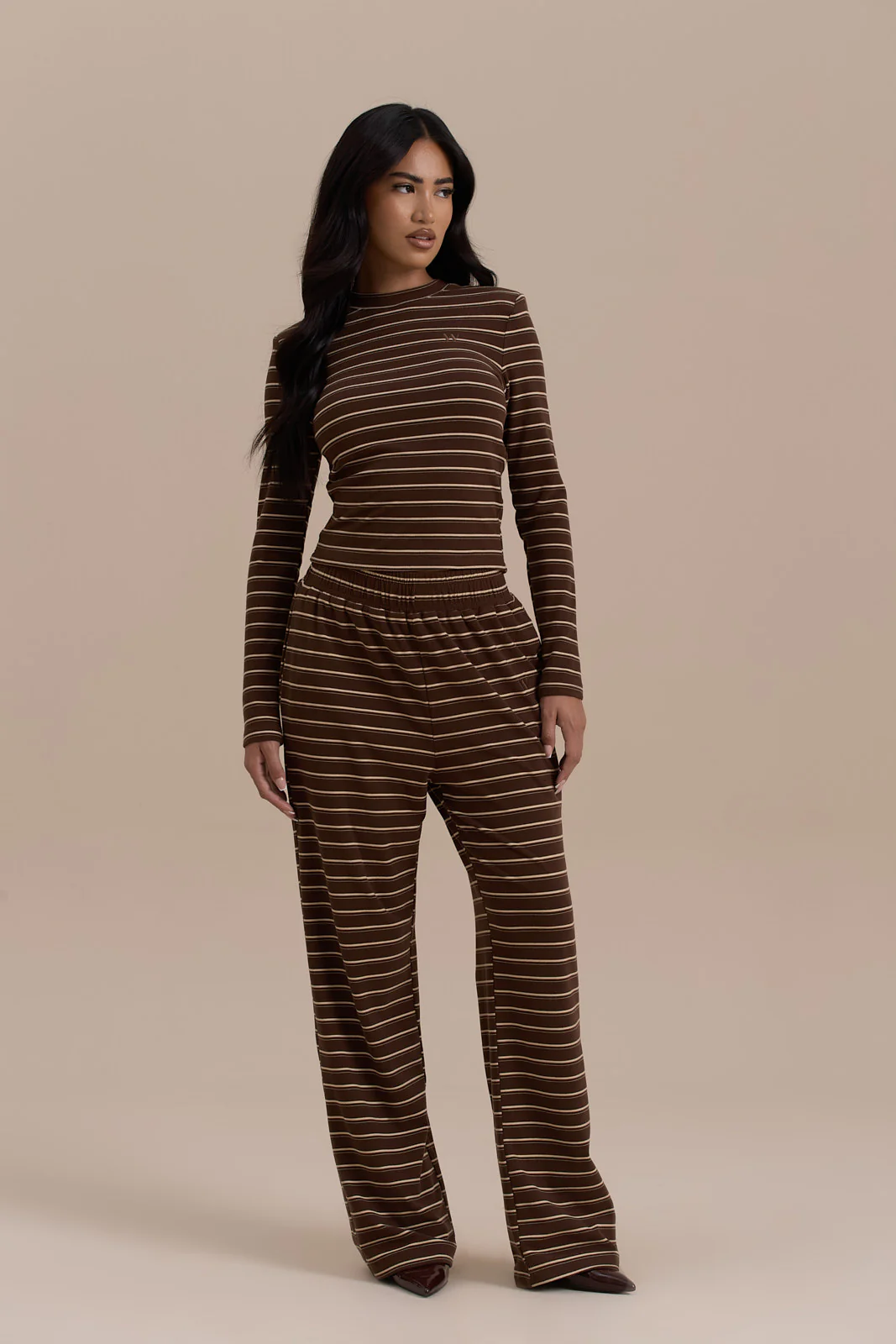 FRANKIE LONG SLEEVE ROUND NECK TOP | CHOCOLATE STRIPE - Image 5