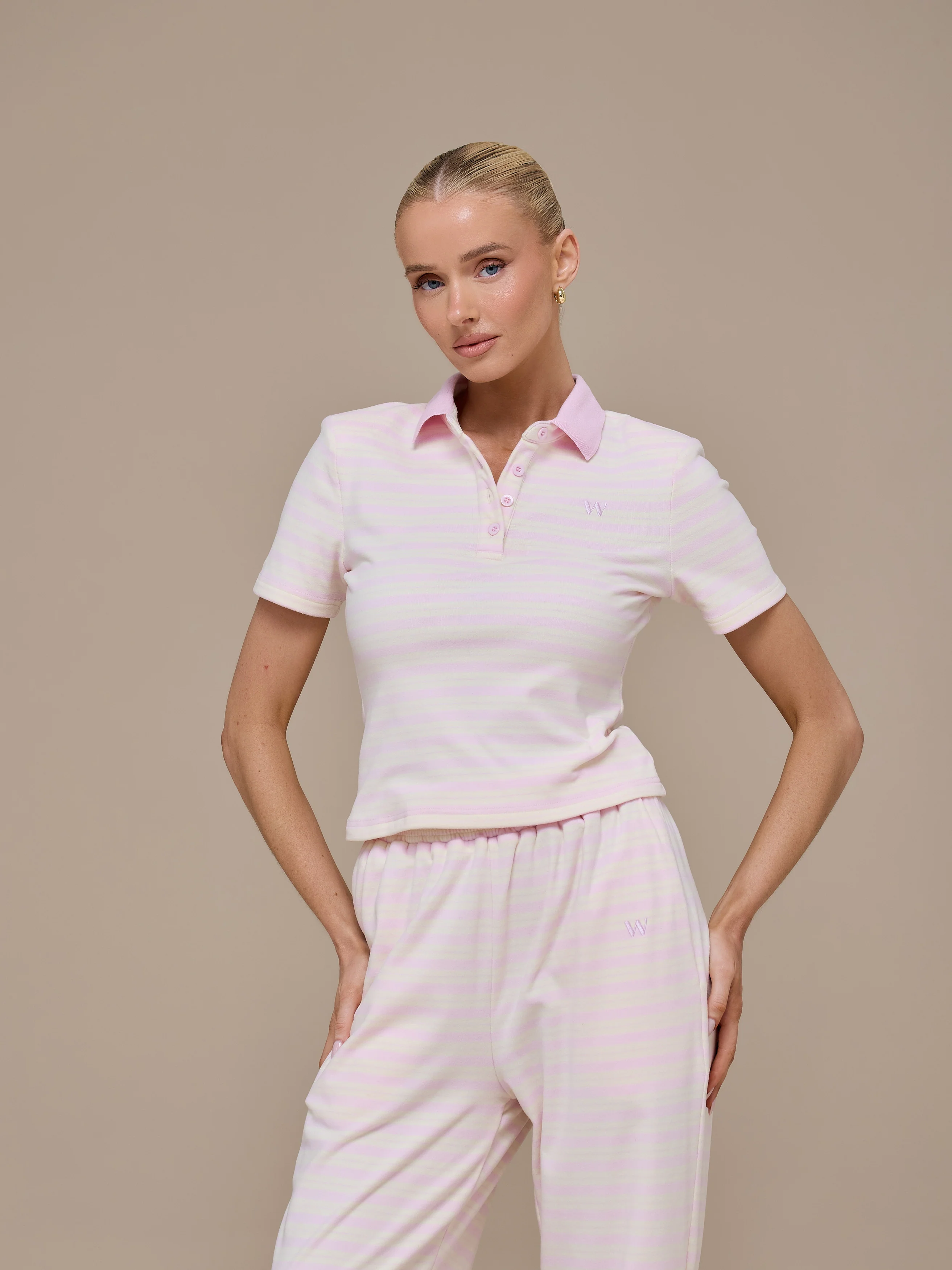 FRANKIE SHORT SLEEVE POLO TOP | PINK & LEMON - Image 10