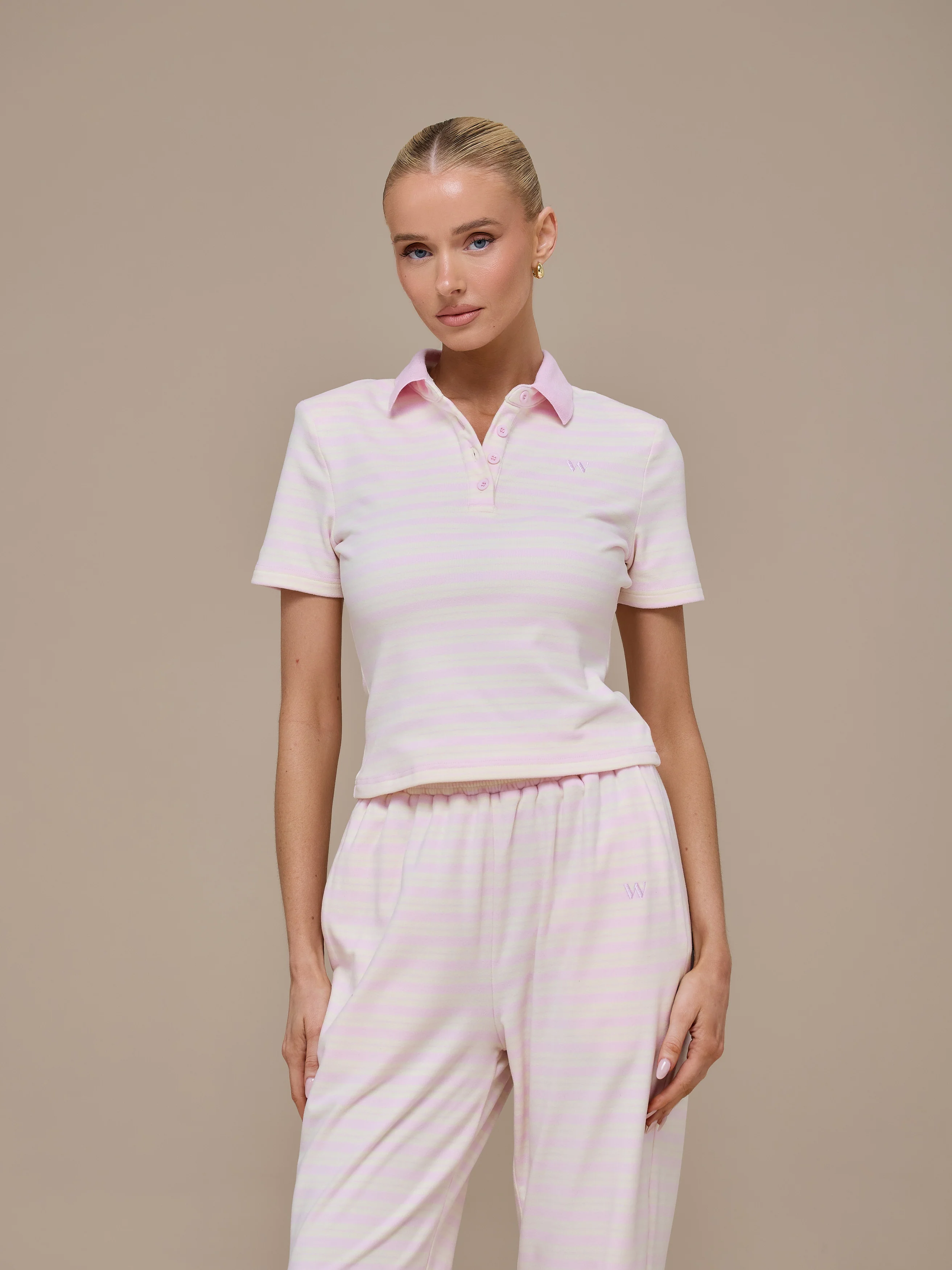 FRANKIE SHORT SLEEVE POLO TOP | PINK & LEMON - Image 9