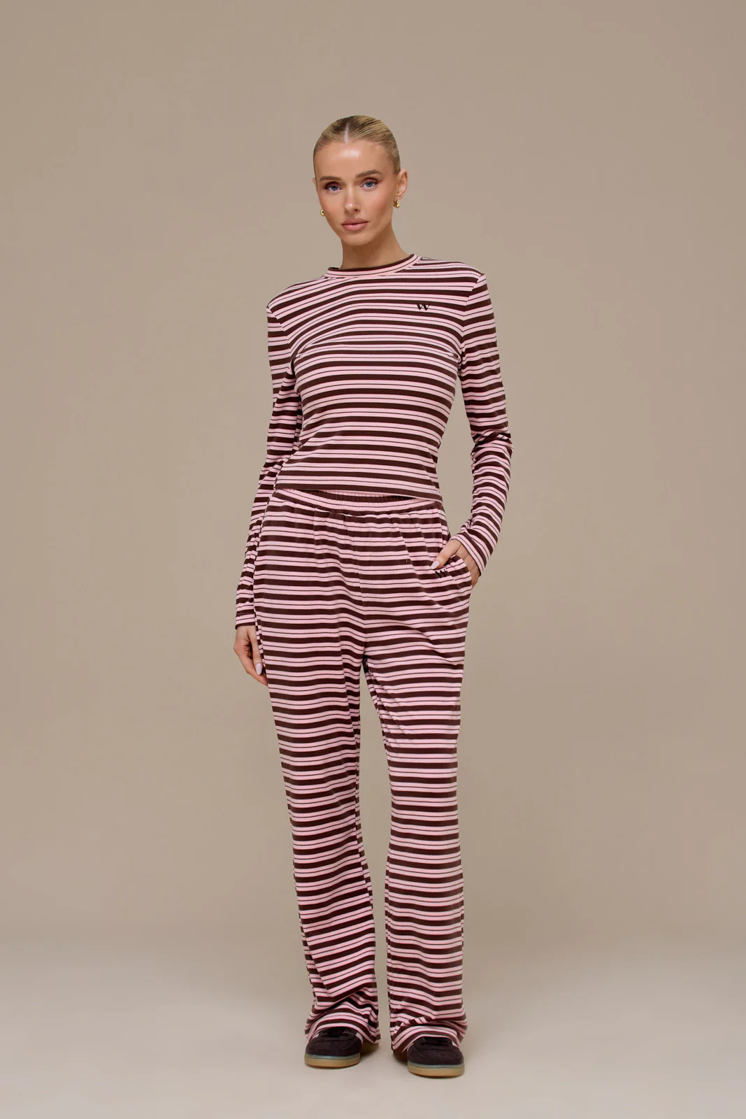 FRANKIE STRAIGHT LEG TROUSERS | BROWN & PINK