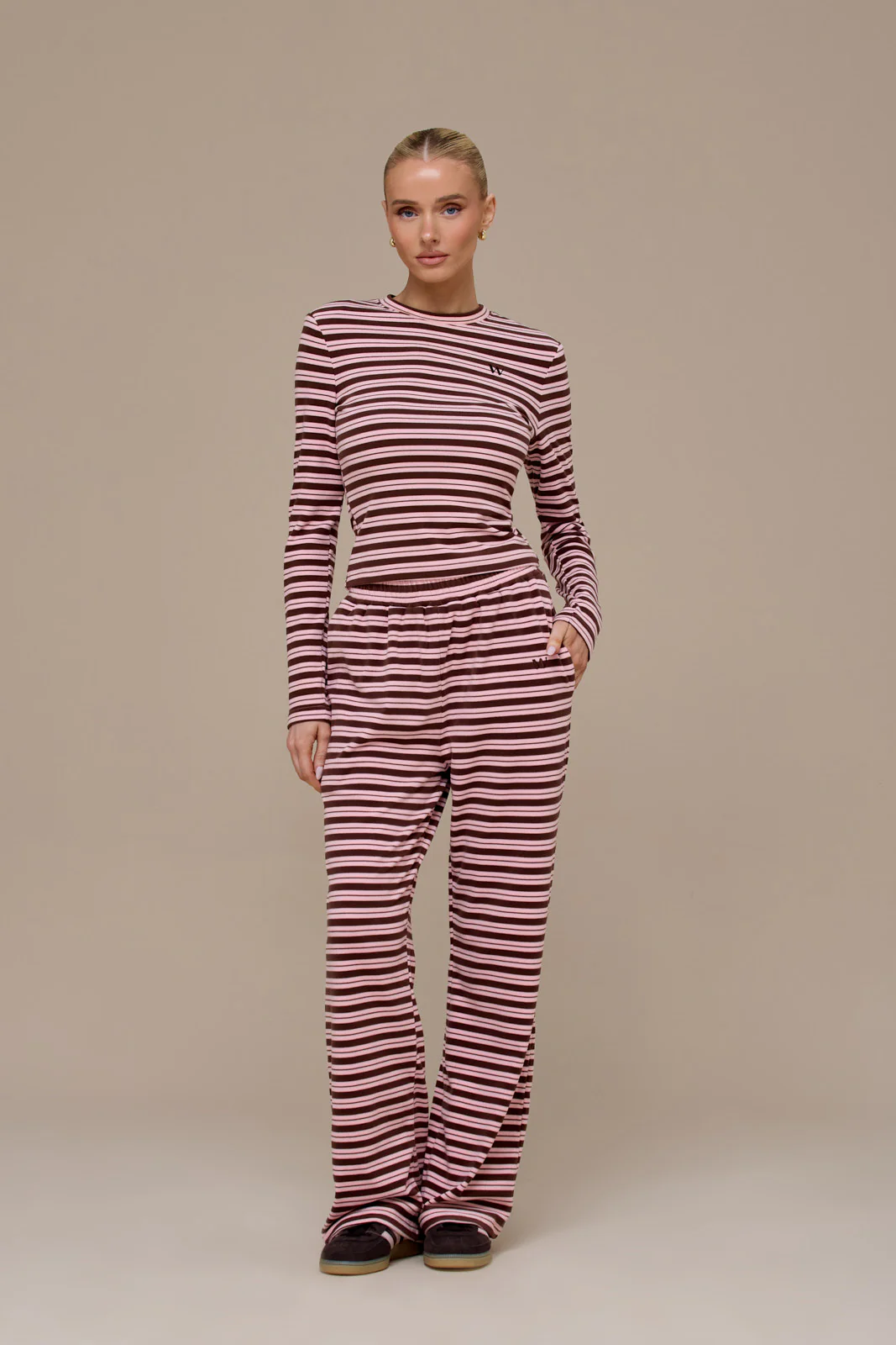 FRANKIE STRAIGHT LEG TROUSERS | BROWN & PINK - Image 4