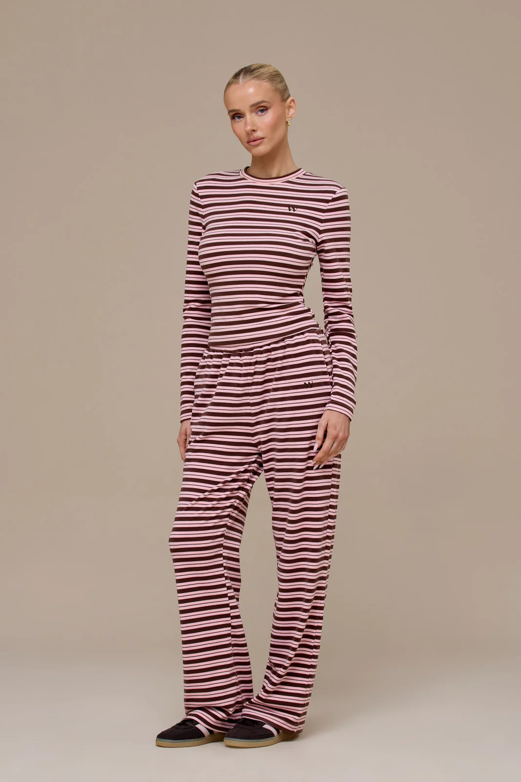 FRANKIE STRAIGHT LEG TROUSERS | BROWN & PINK - Image 5