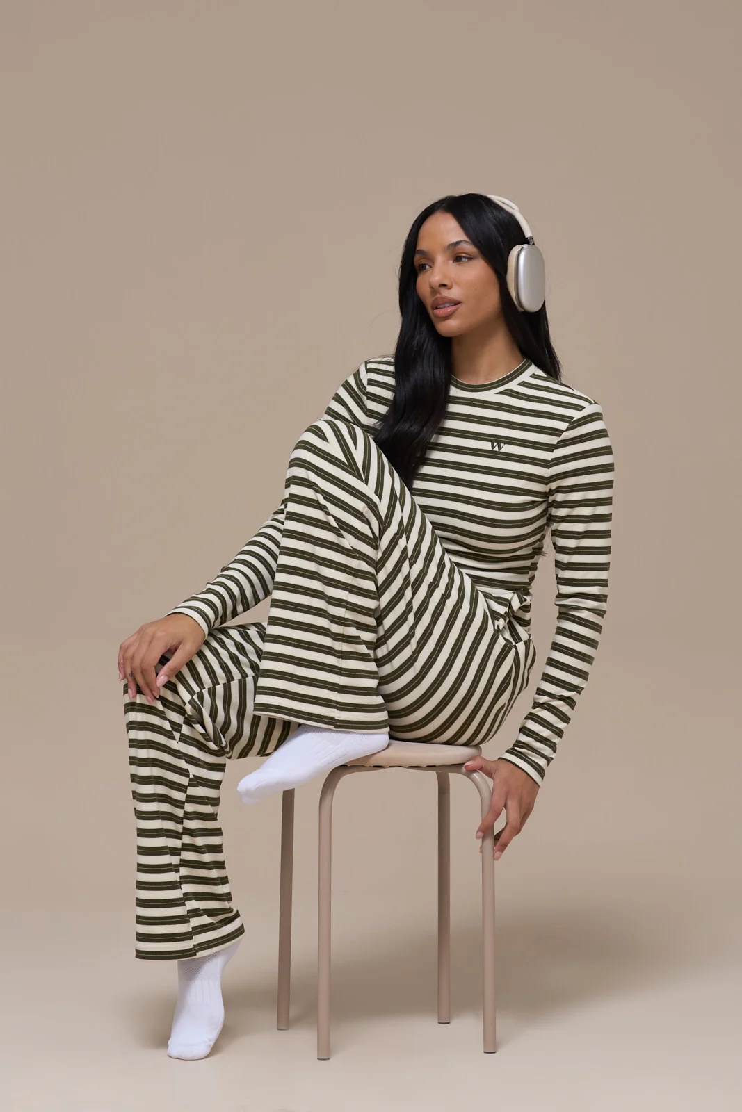 FRANKIE TROUSERS | CREAM & KHAKI STRIPE - Image 11