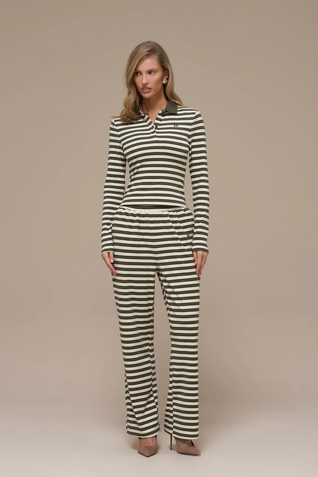 FRANKIE TROUSERS | CREAM & KHAKI STRIPE - Image 13